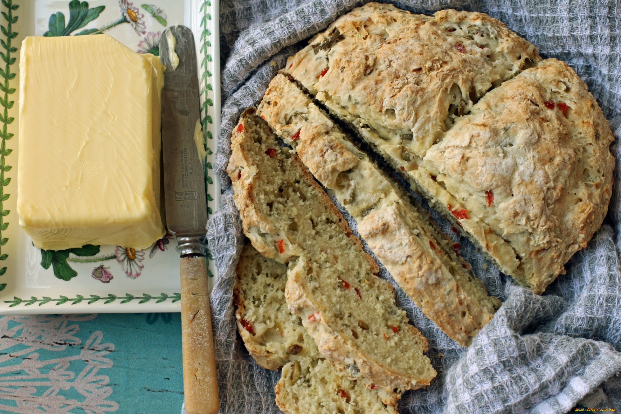 еда, хлеб, , выпечка, салфетка, масло, нож