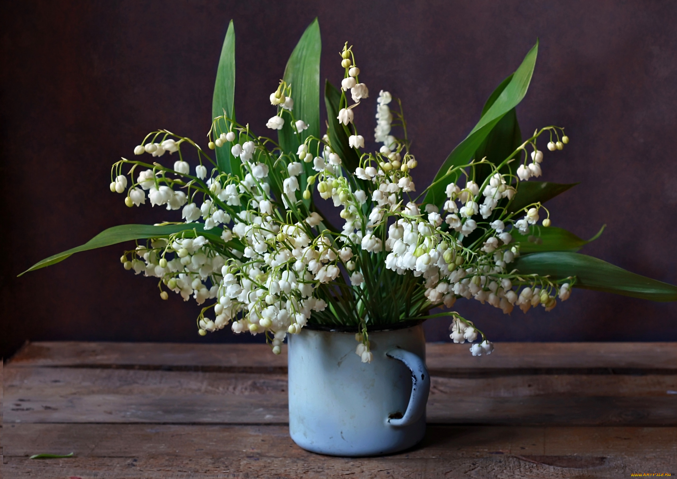 цветы, ландыши, букетик, кружка