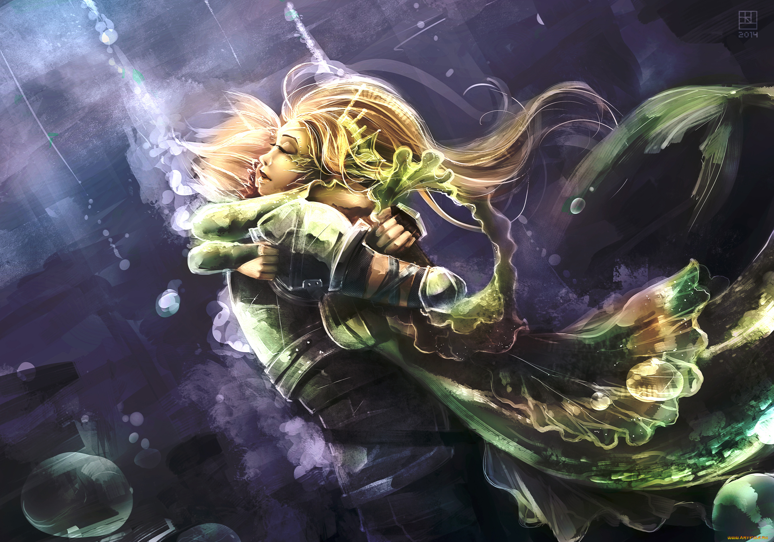 фэнтези, русалки, парень, вода, помощь, русалка, пузыри