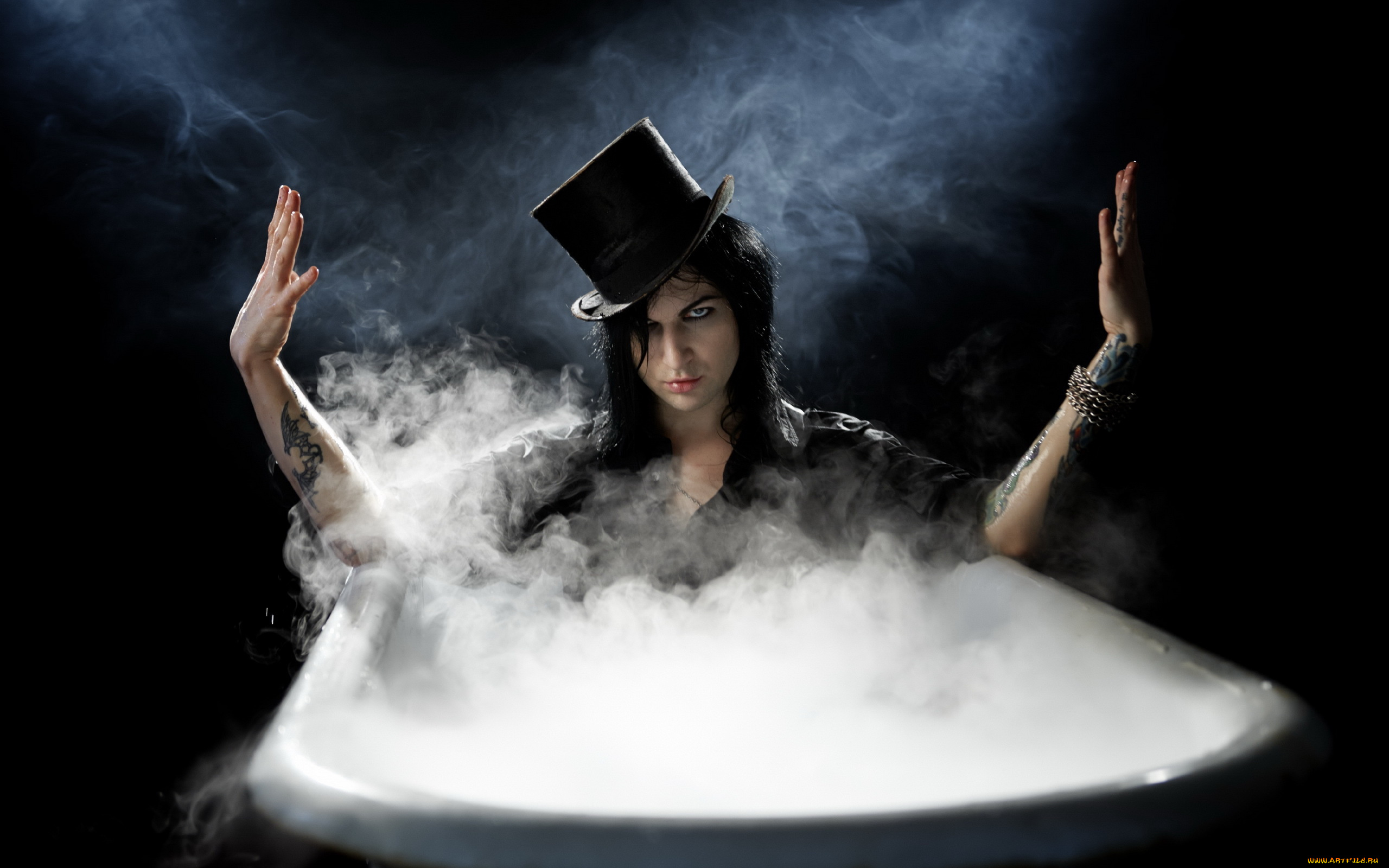 мужчины, -, unsort, шляпа, тату, руки, ванна, пар, взгляд, парень