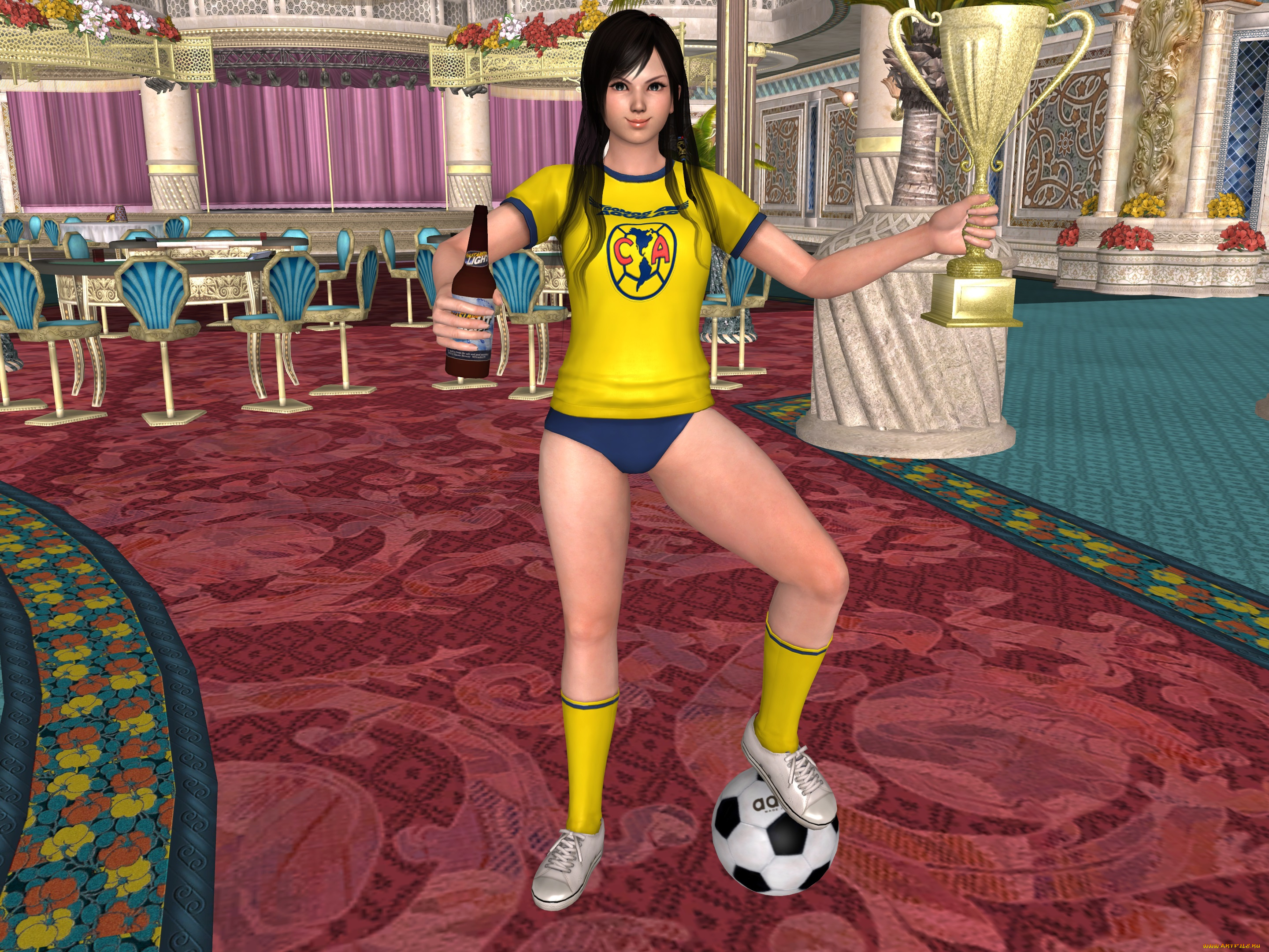 3д, графика, anime, , аниме, радость, девушка, мяч, победа, кубок