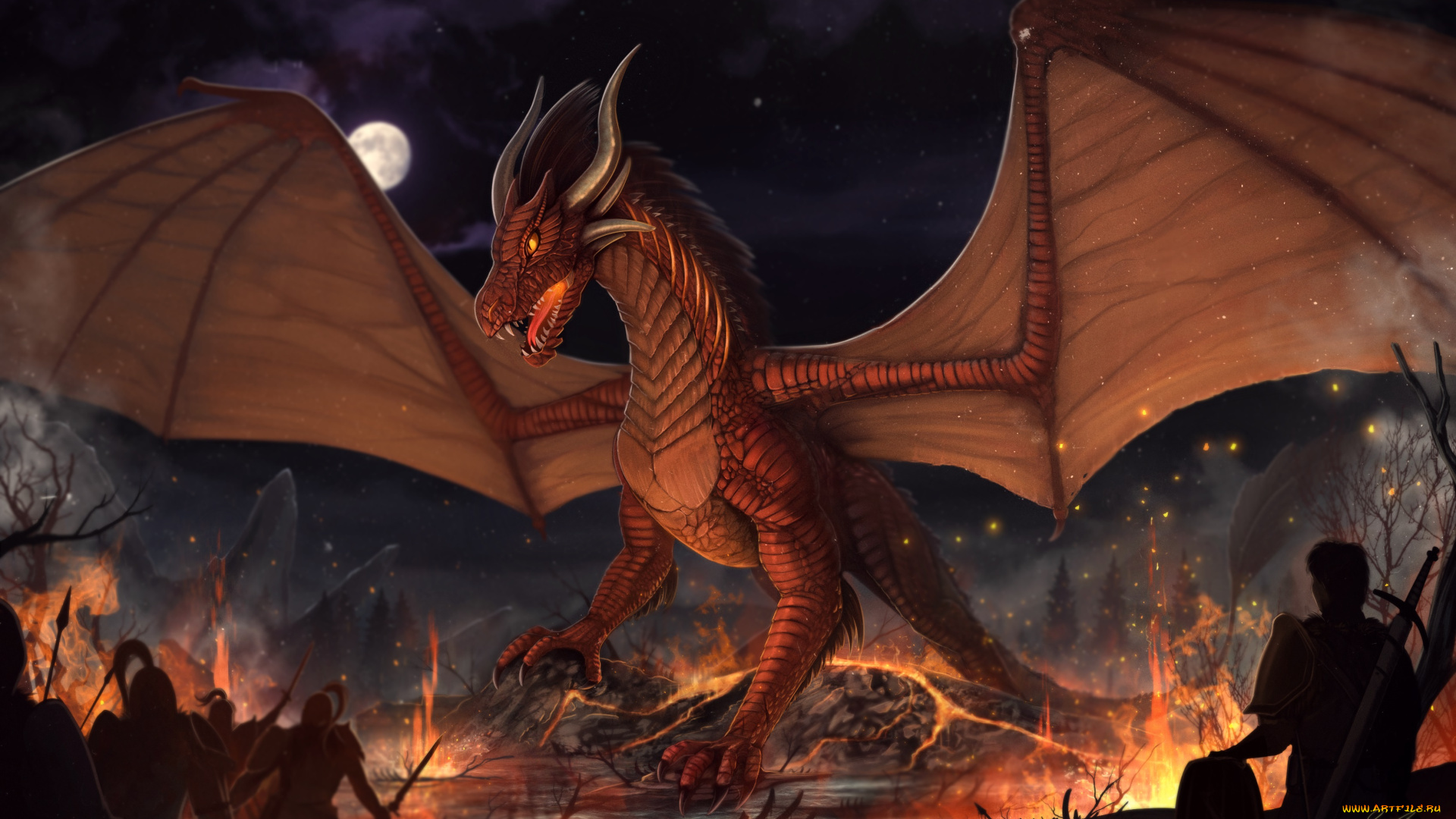 фэнтези, драконы, воины, дракон