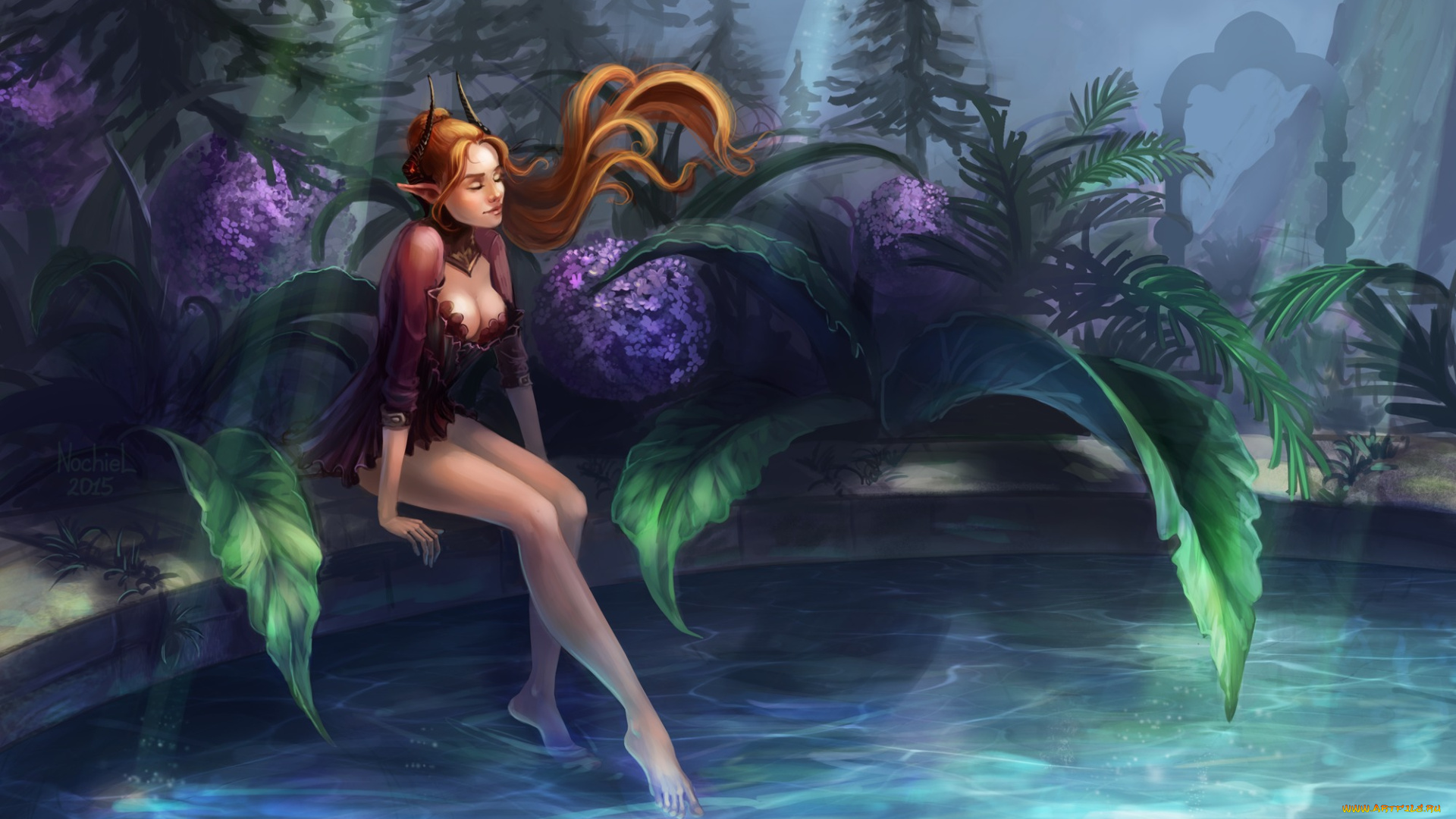 фэнтези, существа, ножки, сидит, арт, фантастика, эльфийка, эротика, вода