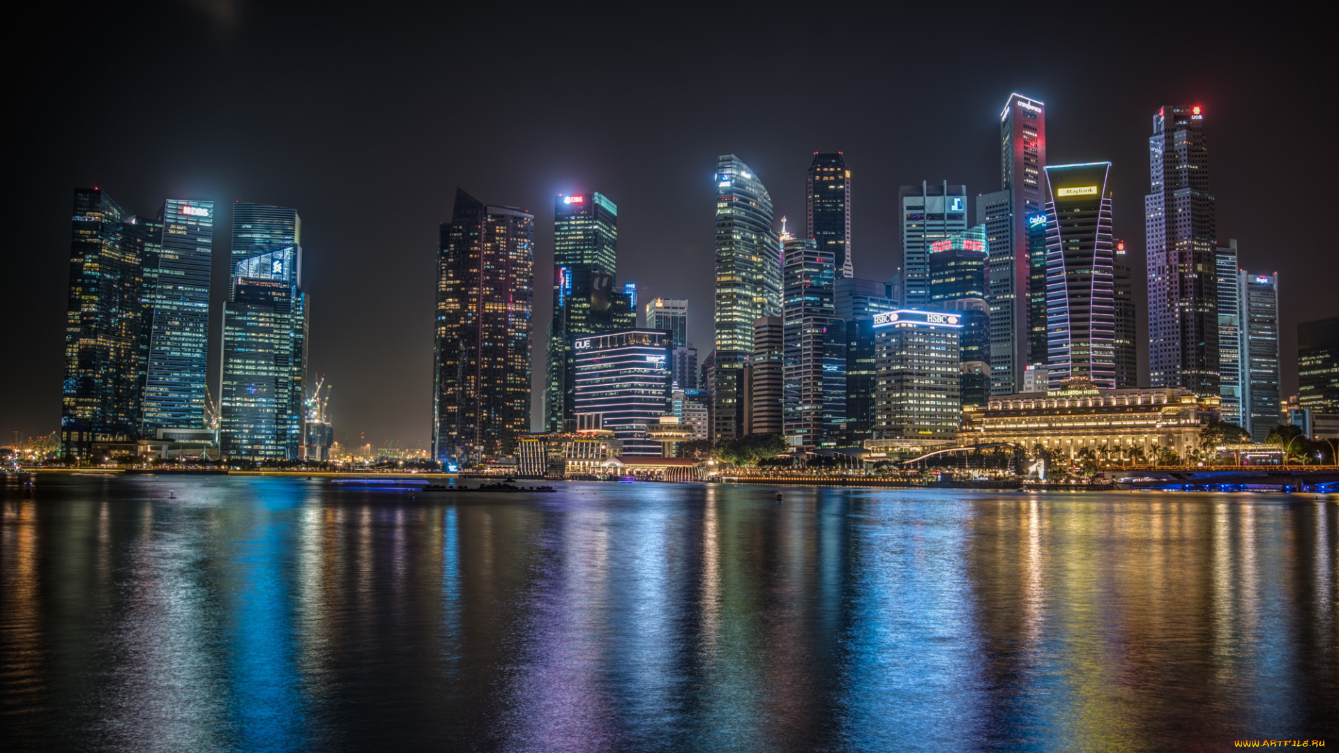 города, сингапур, , сингапур, город, ночь, огни, здания, небоскребы, подсветка