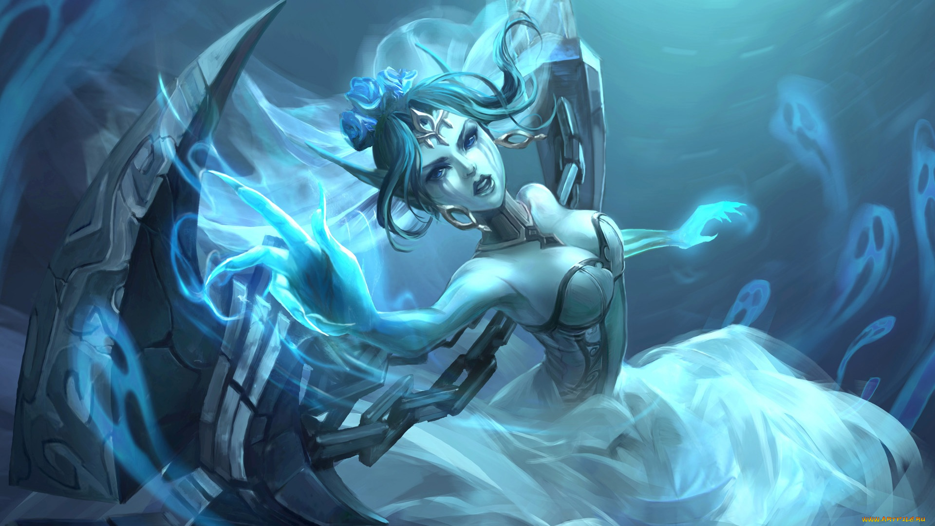 league, of, legends, фэнтези, существа, artist, tagme, взгляд, оружие, синяя, morgana, девушка, арт, магия, league, of, legends