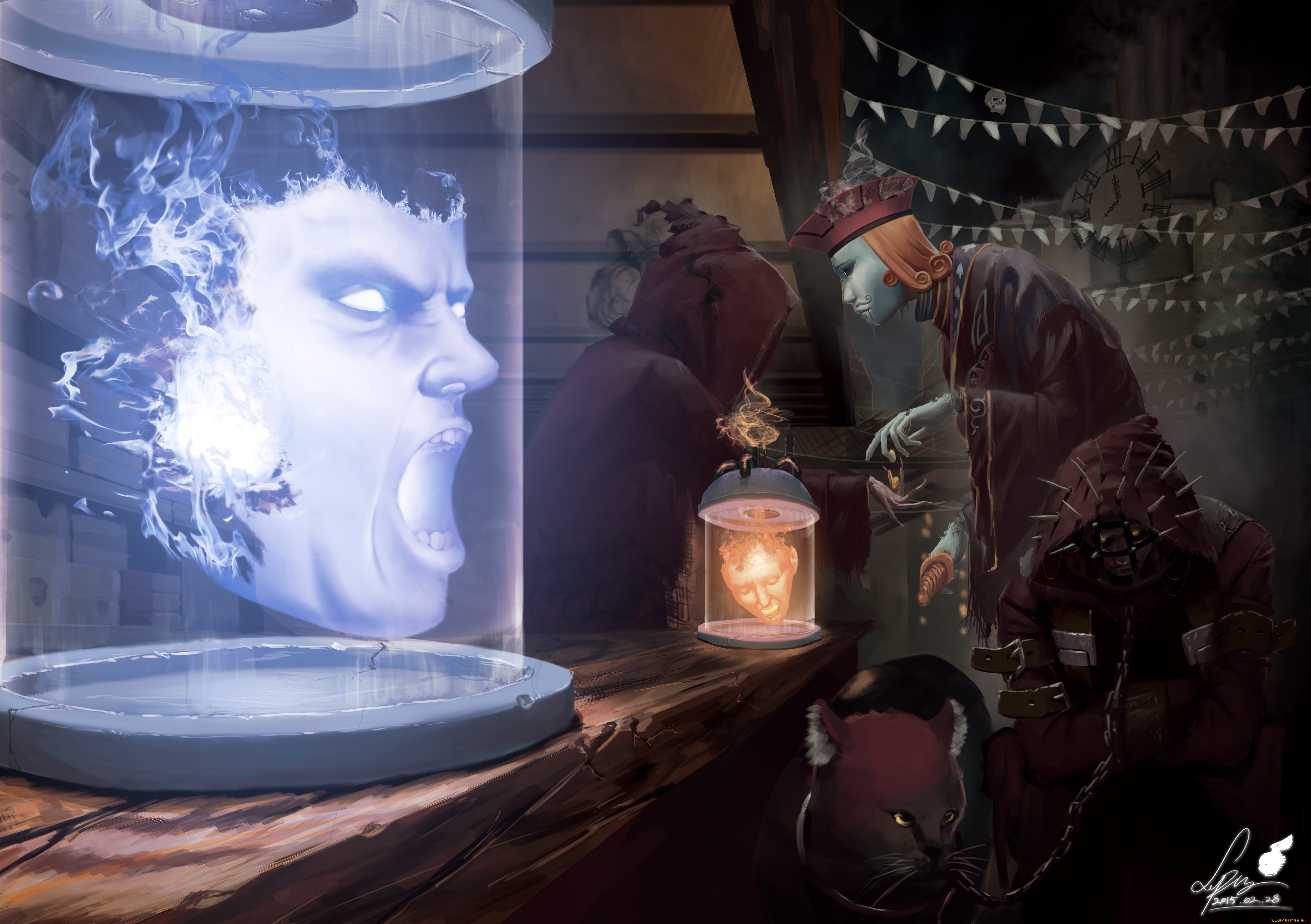 фэнтези, маги, , волшебники, кукла, арт, lepus, колба, цепь, раб, колдовство, магия, лицо, животное, кот