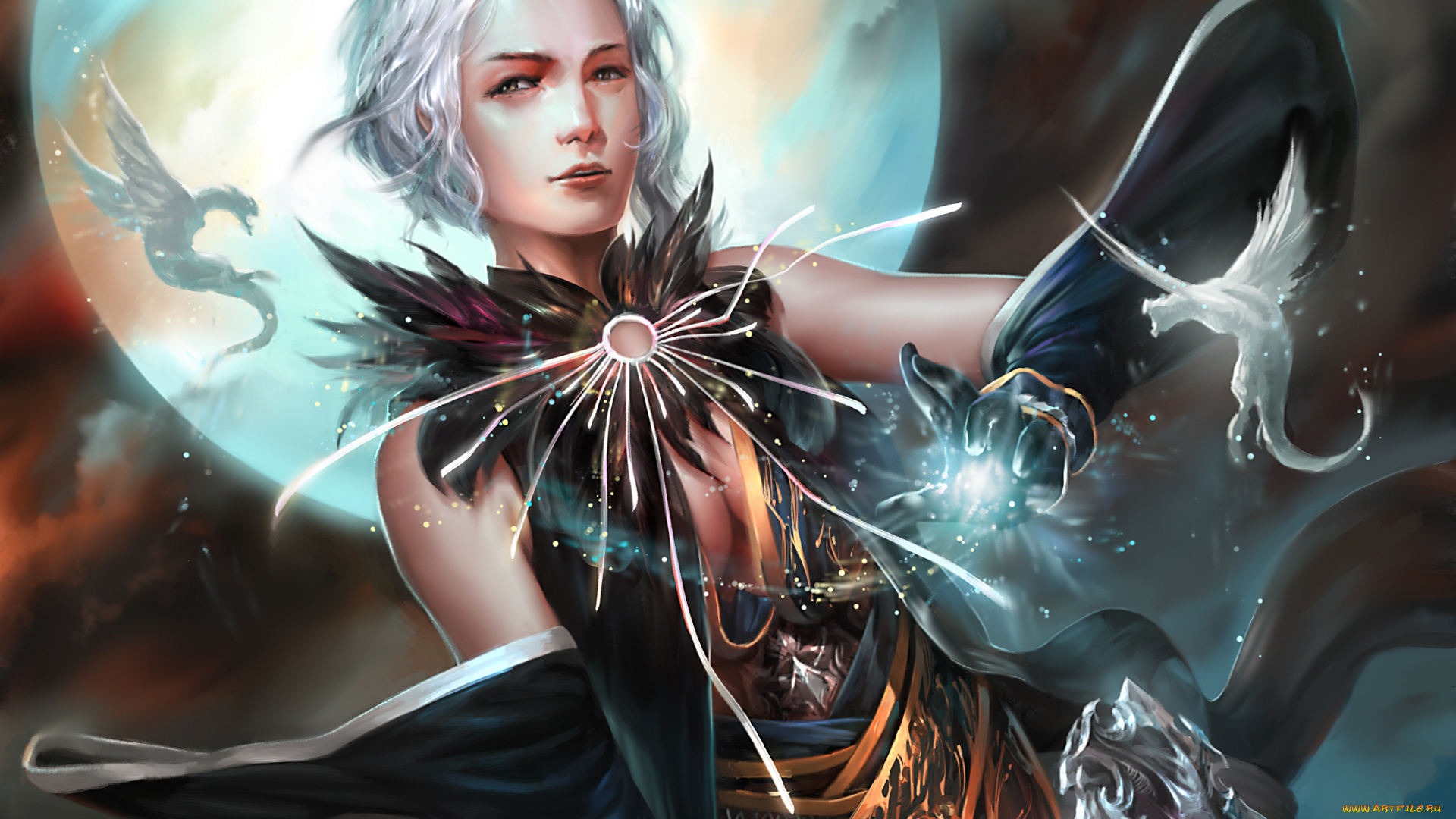 фэнтези, красавицы, и, чудовища, фантастика, арт, драконы, девушка, магия