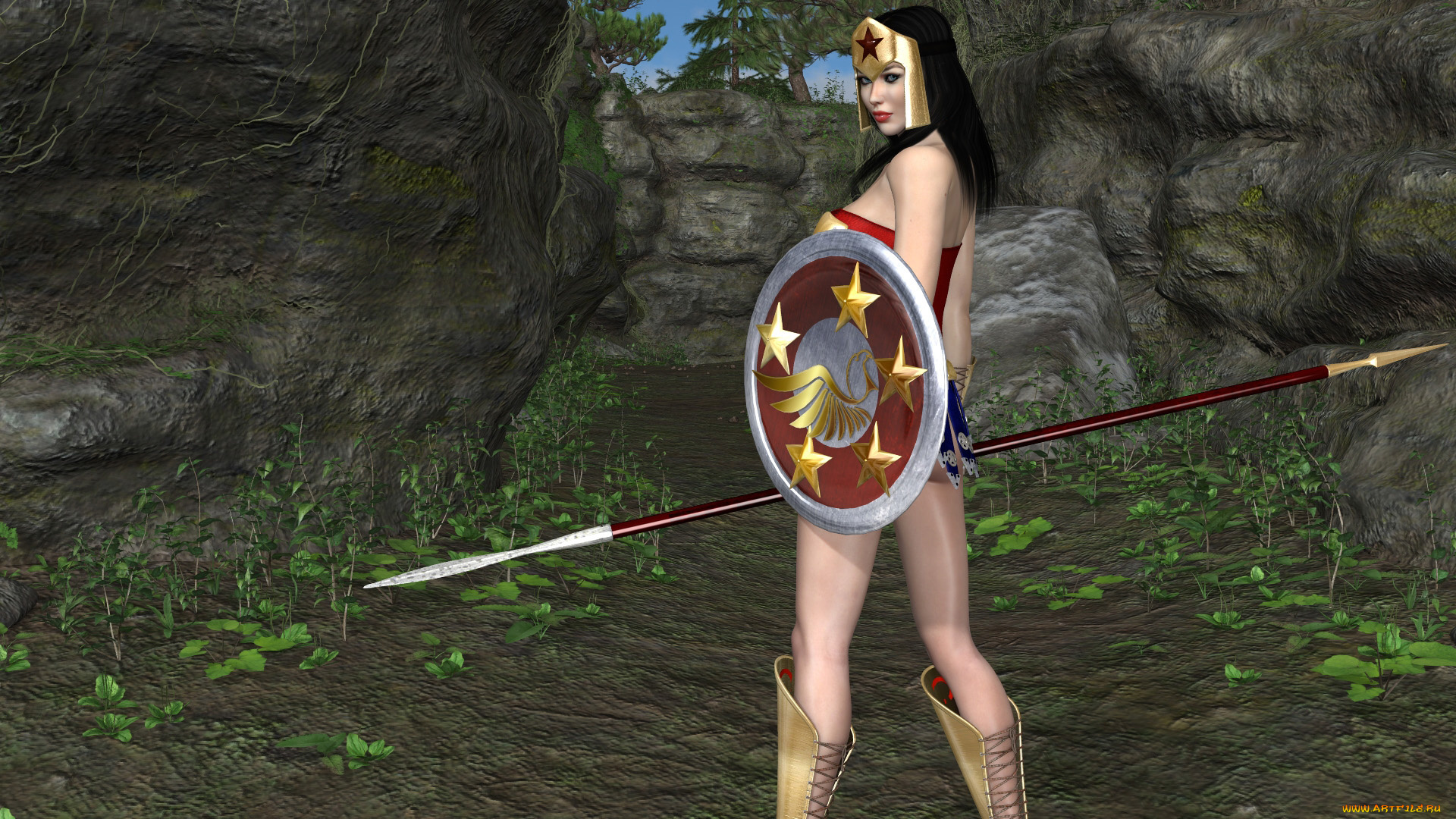 3д, графика, амазонки, , amazon, оружие, фон, девушка, взгляд