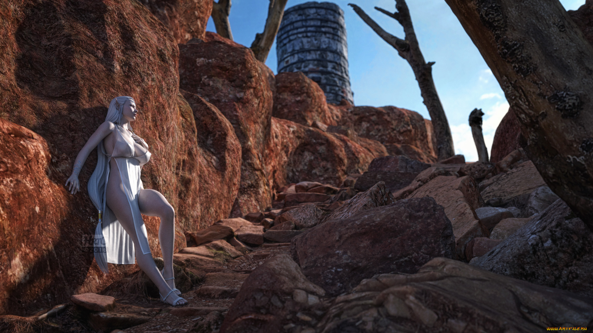 3д, графика, эльфы, , elves, фон, взгляд, эльфийка