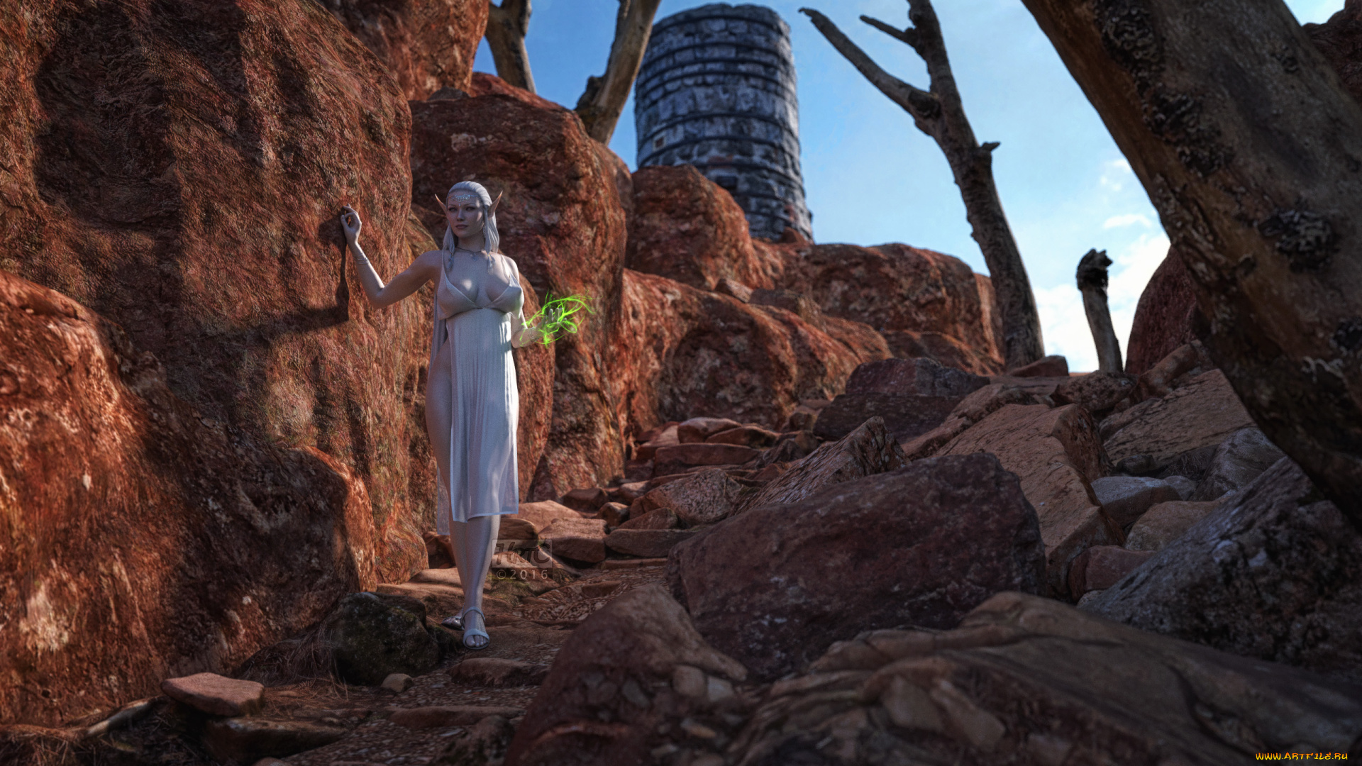 3д, графика, эльфы, , elves, фон, взгляд, эльфийка