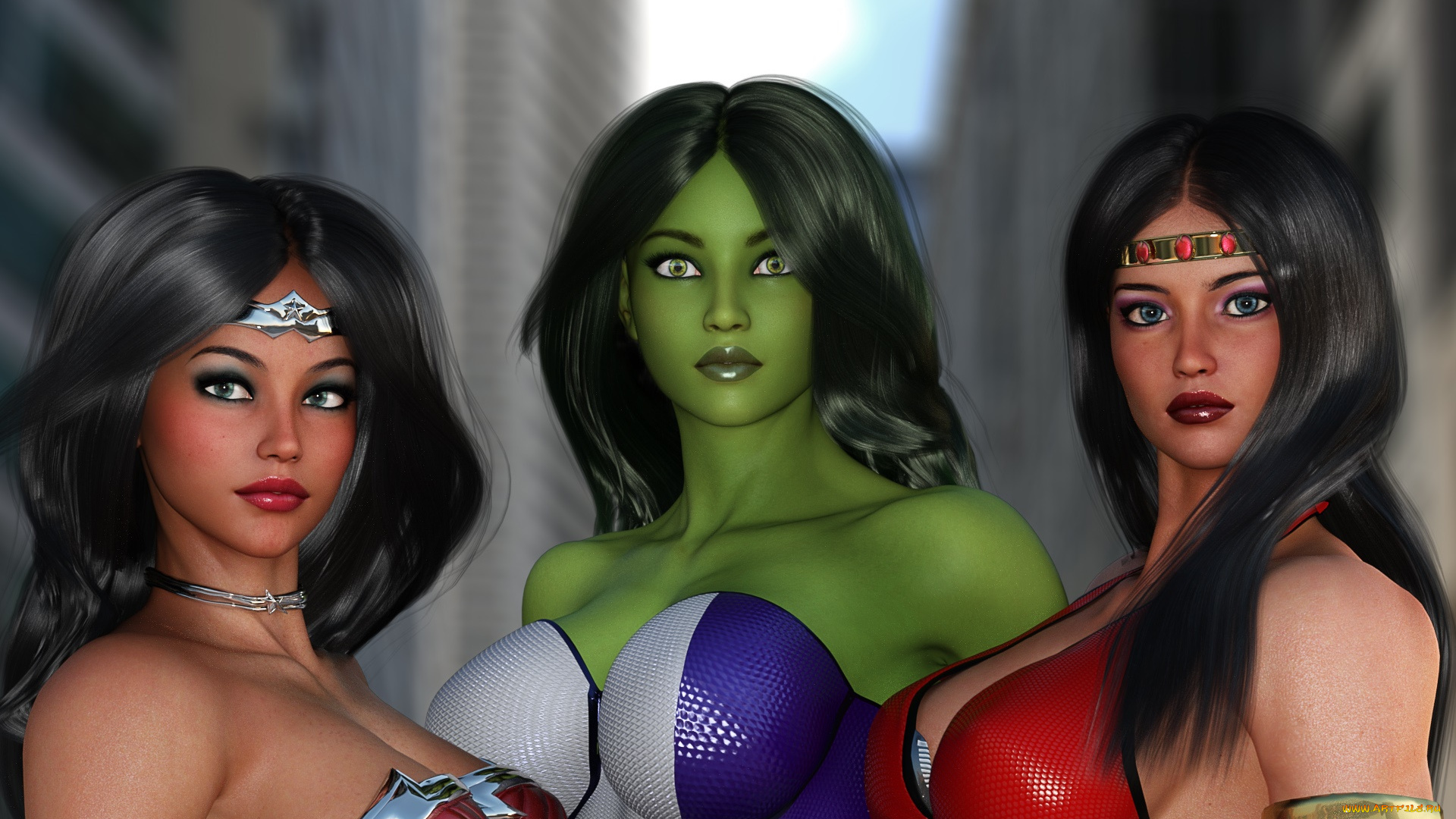 3д, графика, фантазия, , fantasy, девушки, взгляд, фон