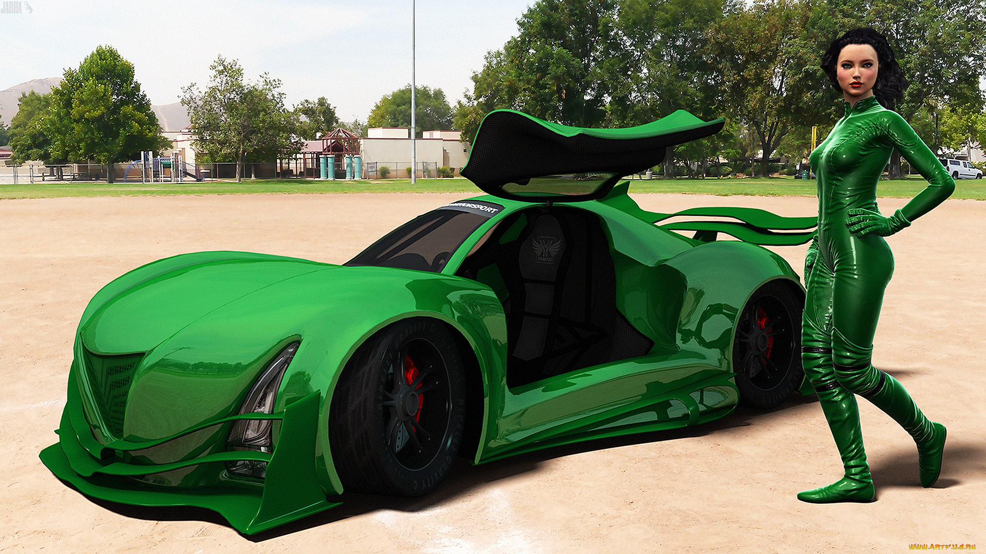 3д, графика, люди-авто, мото, , people-, car, , , moto, взгляд, девушка, автомобиль, фон