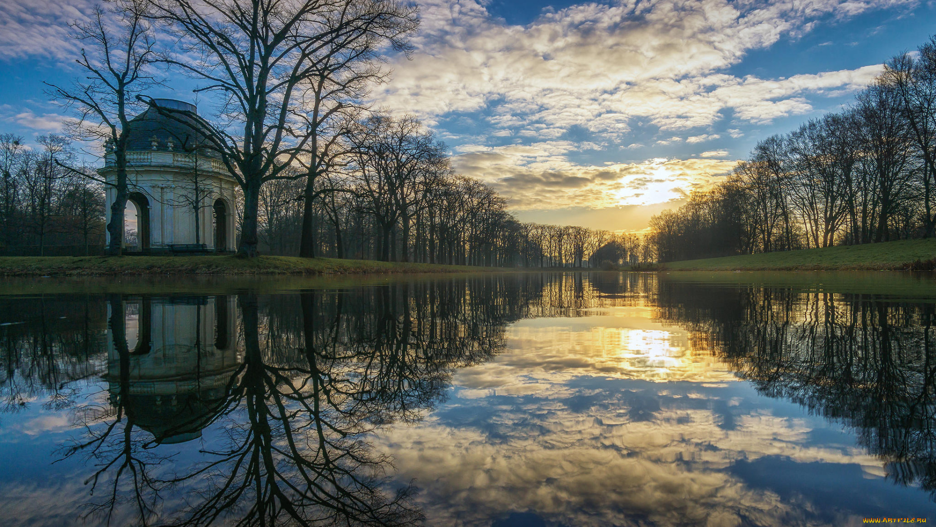 природа, парк, закат, херрхаузен, германия, ганновер, большой, сад