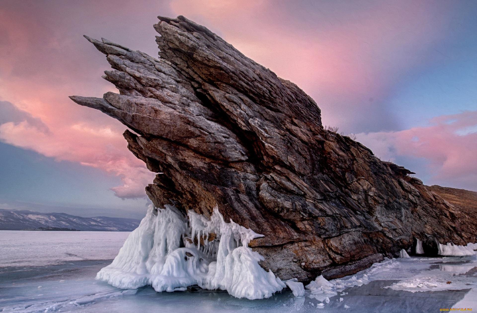 природа, побережье, байкал, мыс, острова, огой, хвост, дракона, на, закате