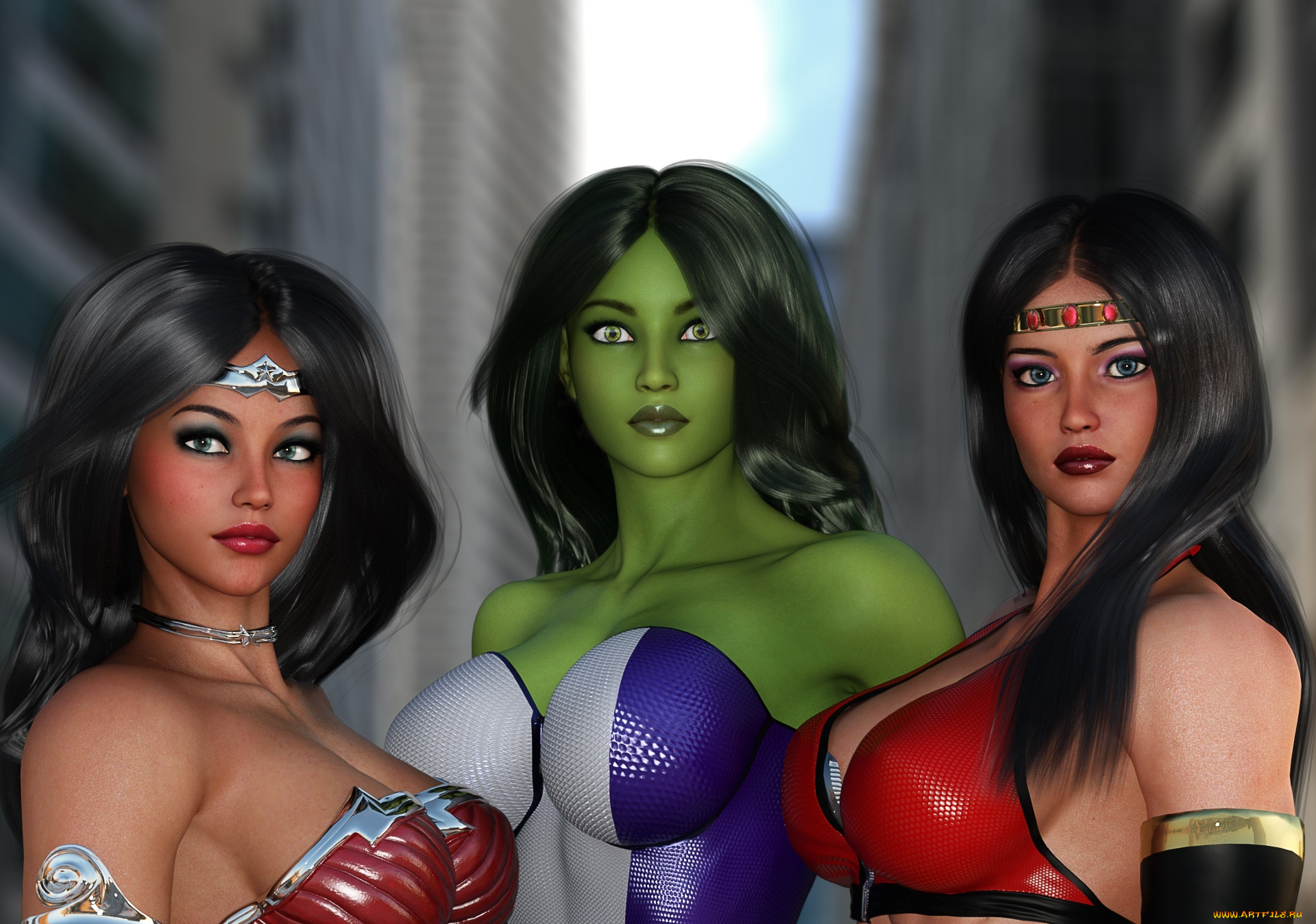 3д, графика, фантазия, , fantasy, девушки, взгляд, фон