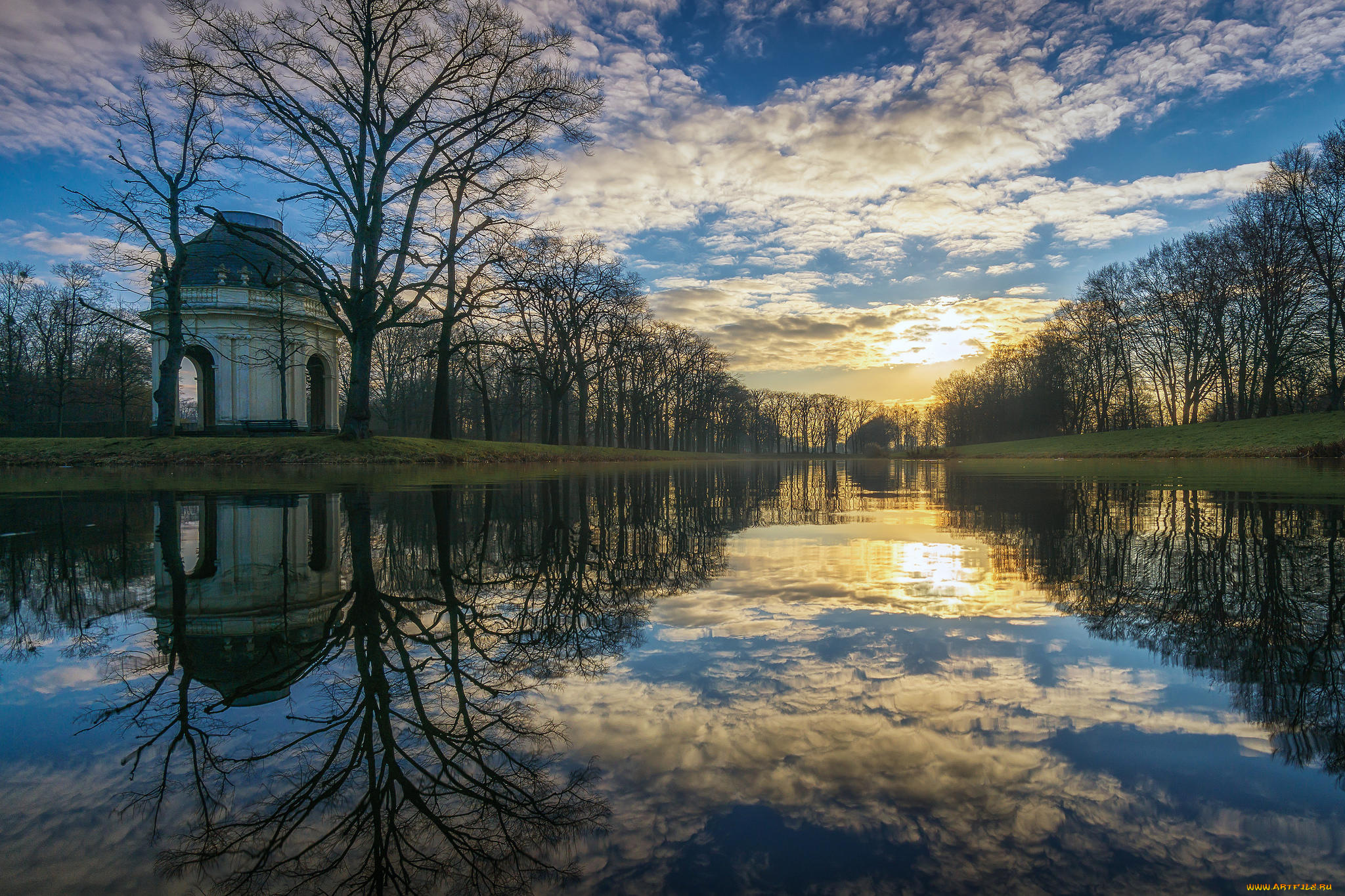 природа, парк, закат, херрхаузен, германия, ганновер, большой, сад