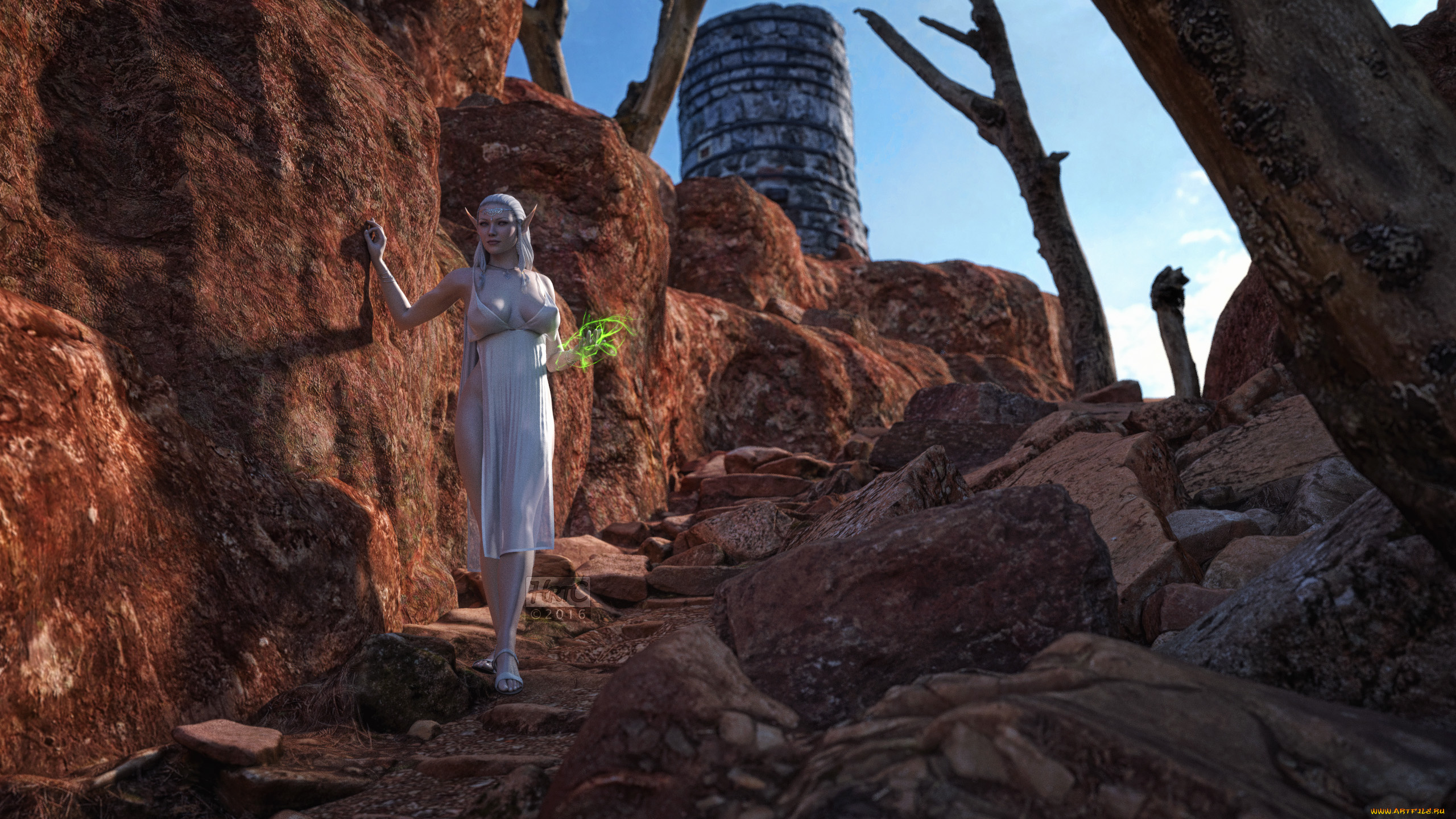 3д, графика, эльфы, , elves, фон, взгляд, эльфийка