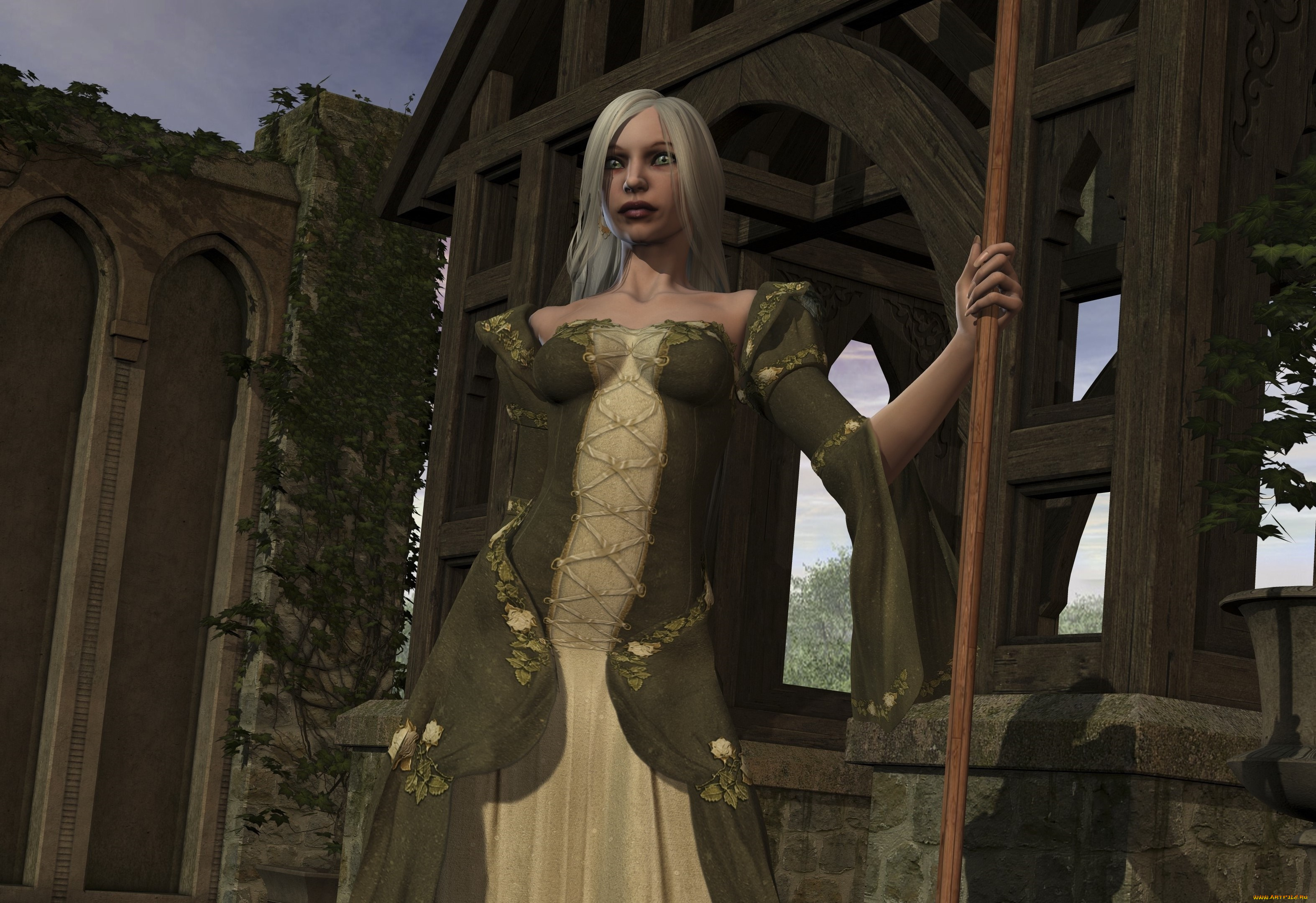 3д, графика, фантазия, , fantasy, фон, взгляд, девушка