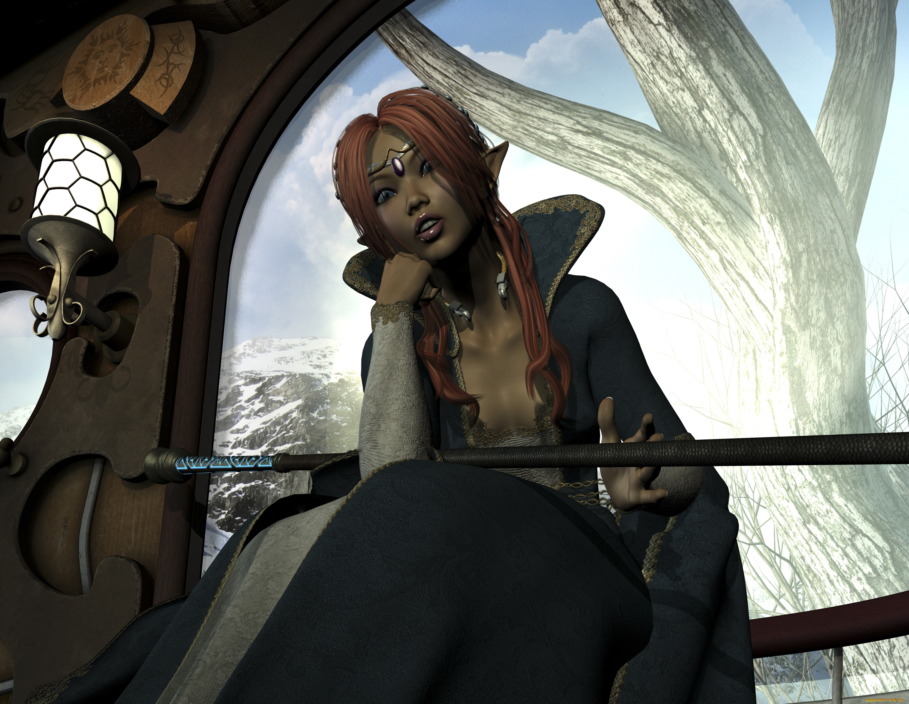 3д, графика, эльфы, , elves, фон, взгляд, эльфийка