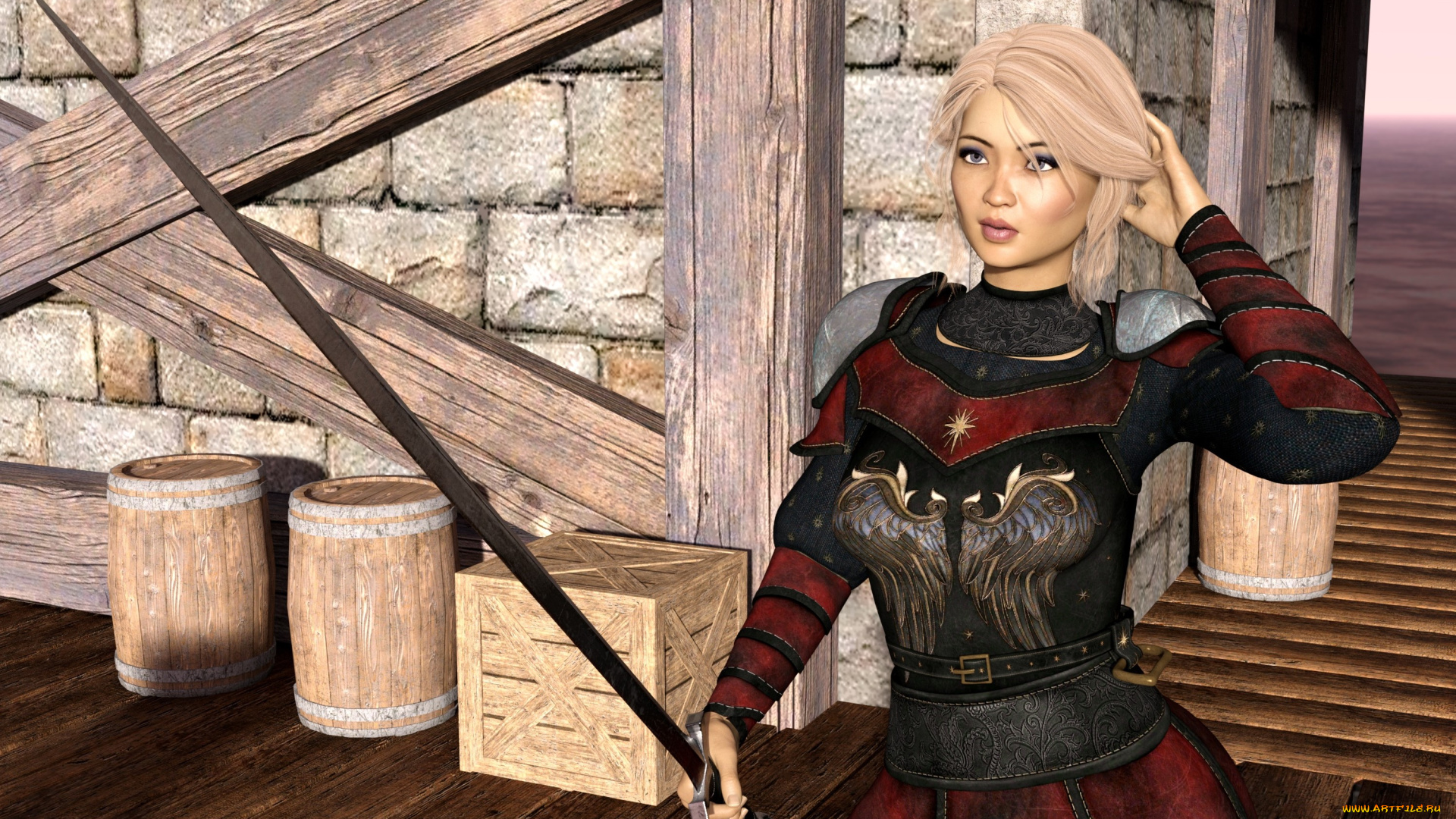 3д, графика, фантазия, , fantasy, девушка, фон, взгляд