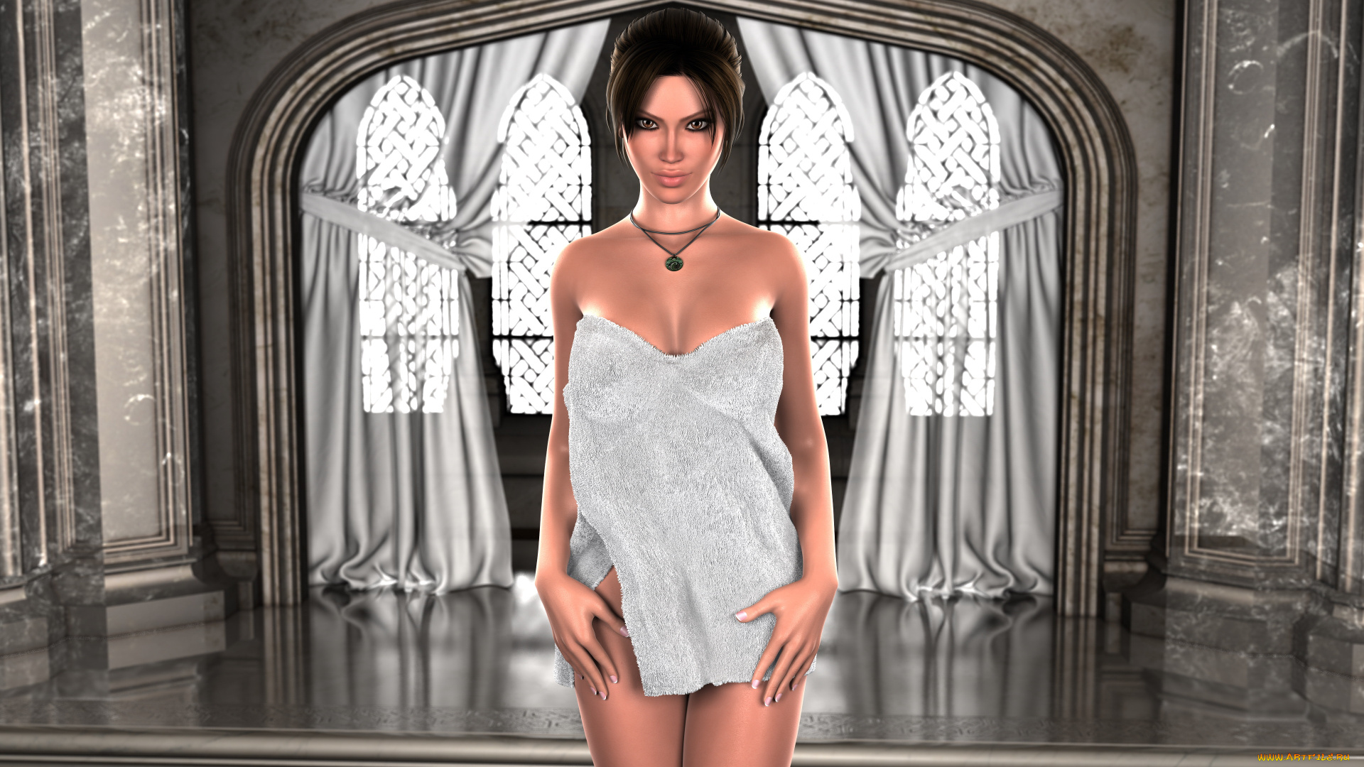 3д, графика, люди, , people, полотенце, взгляд, фон, девушка