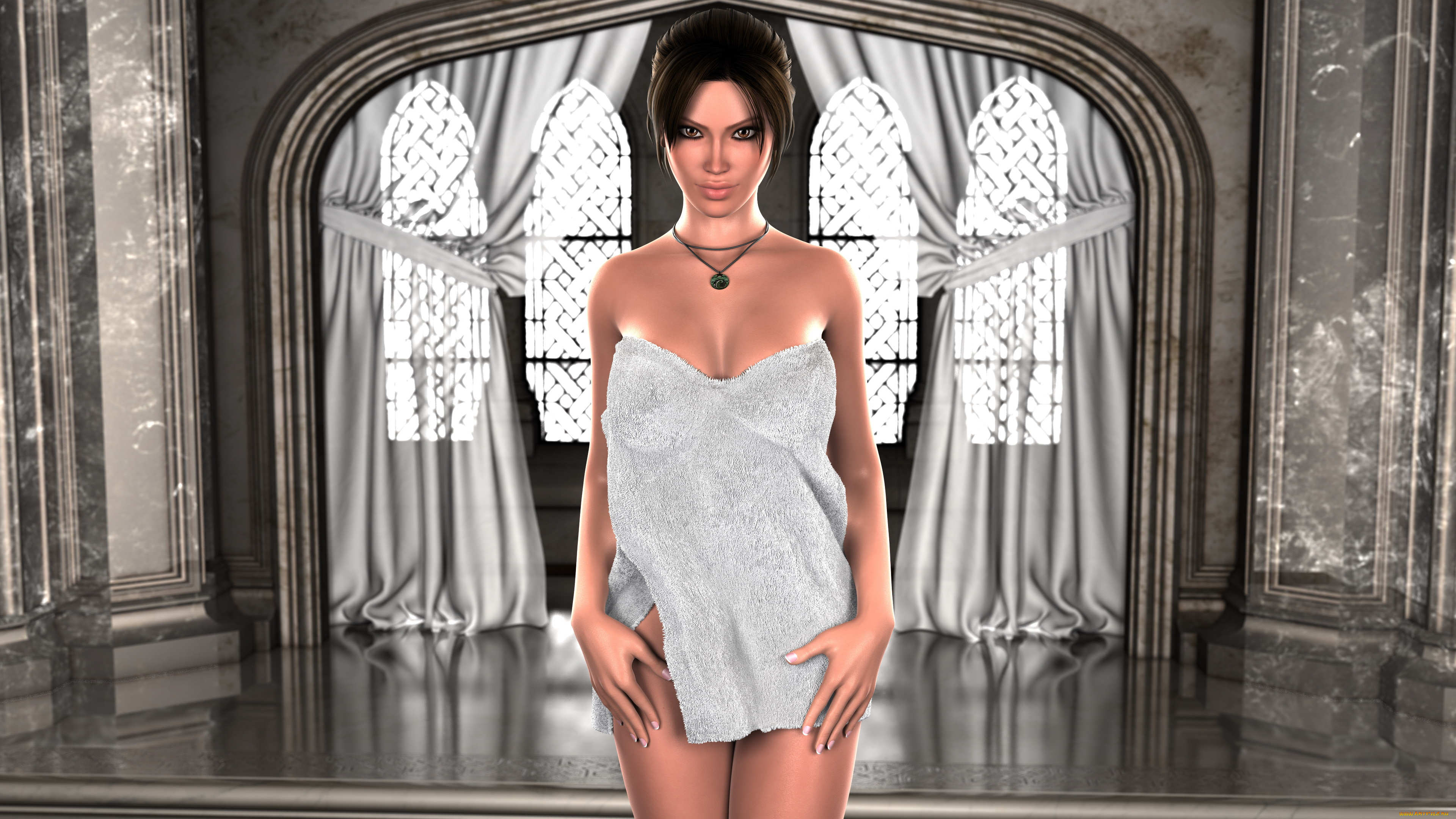 3д, графика, люди, , people, полотенце, взгляд, фон, девушка