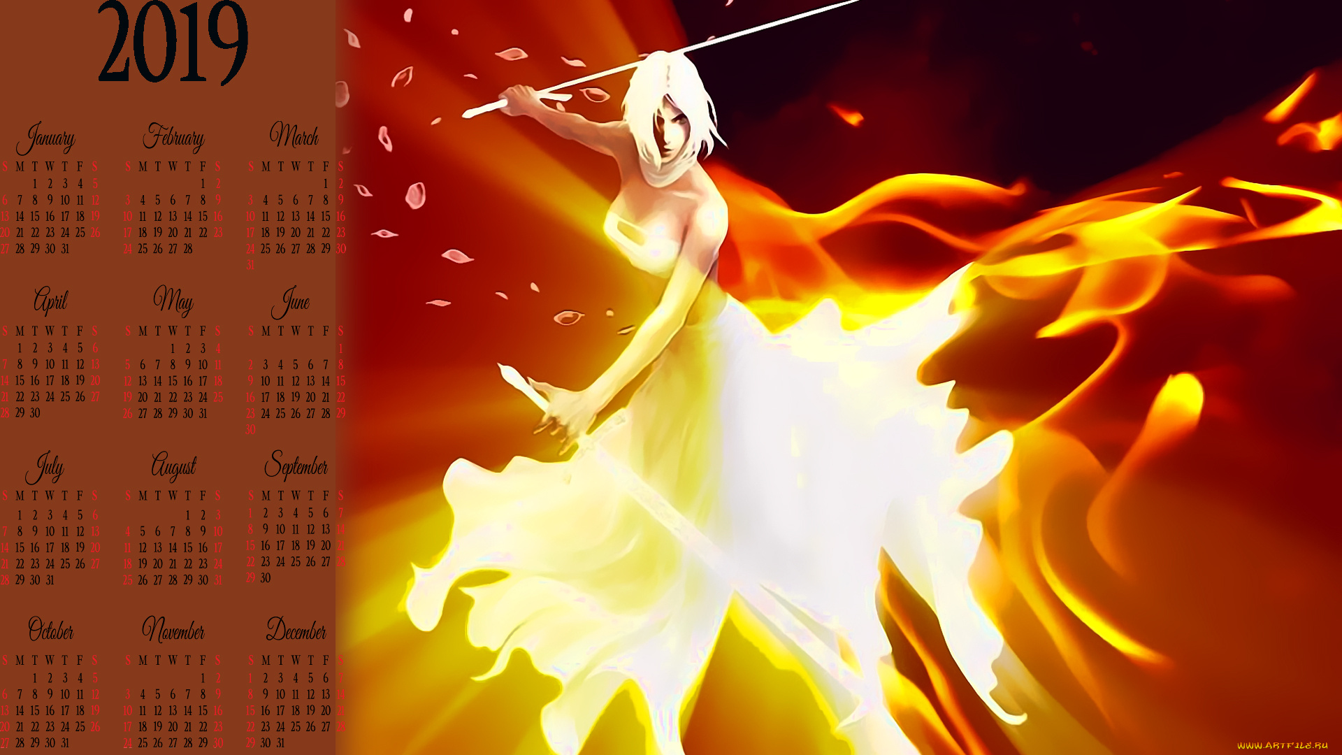 календари, фэнтези, оружие, девушка