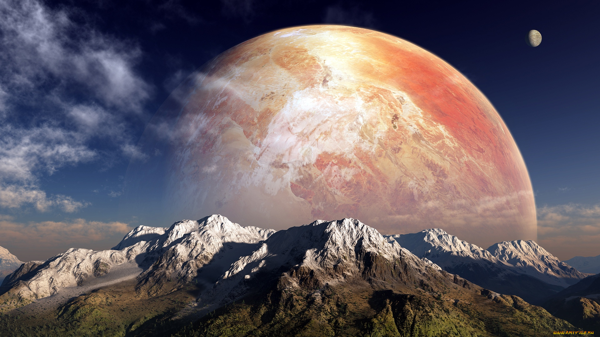 космос, арт, планета, горы