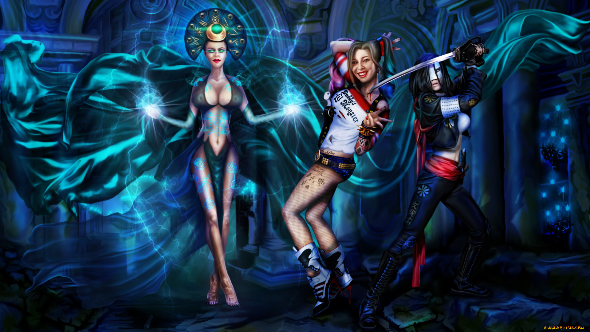 рисованное, комиксы, девушки, фон, взгляд, униформа