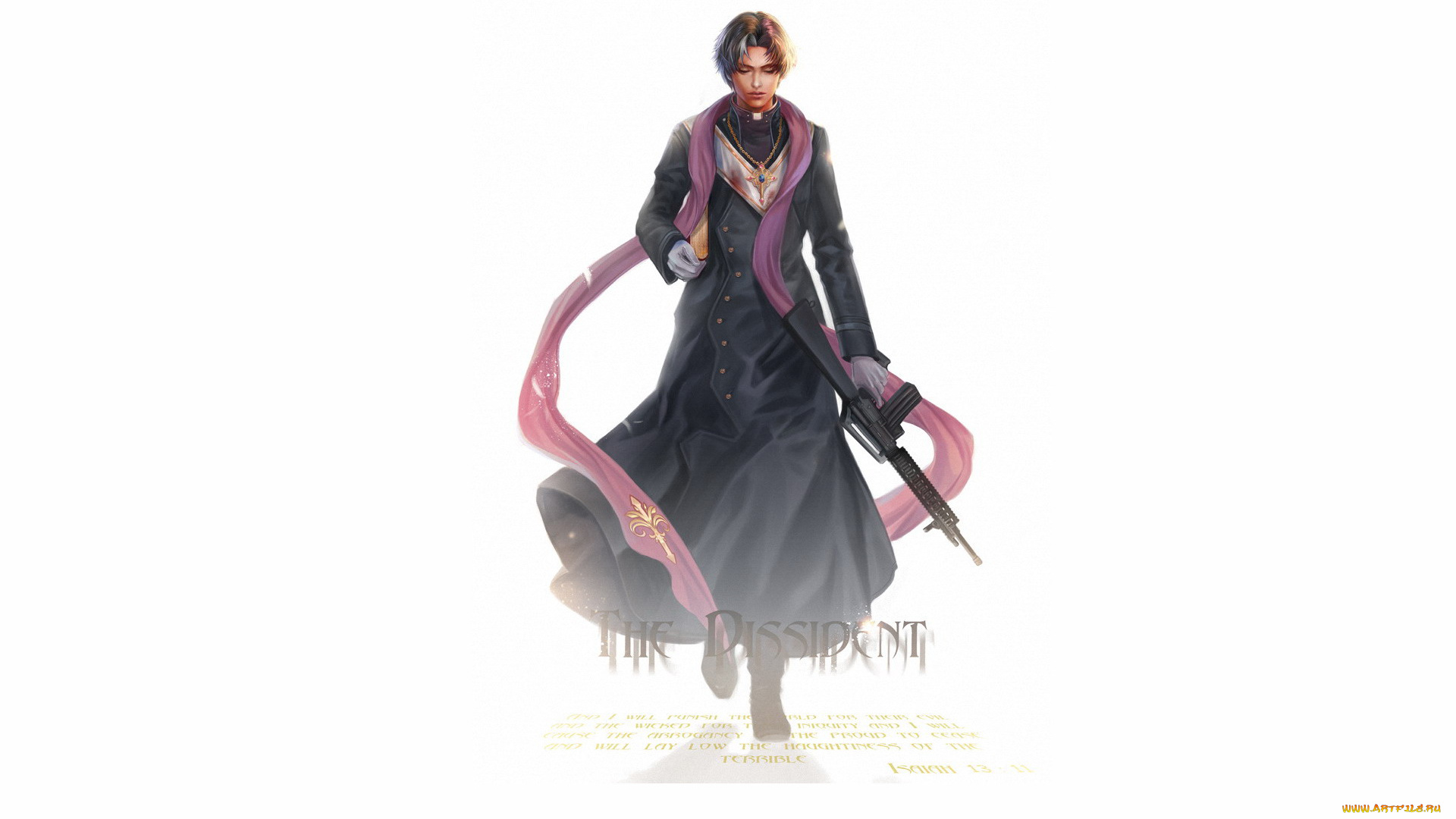 рисованное, комиксы, парень, священник, оружие, библия