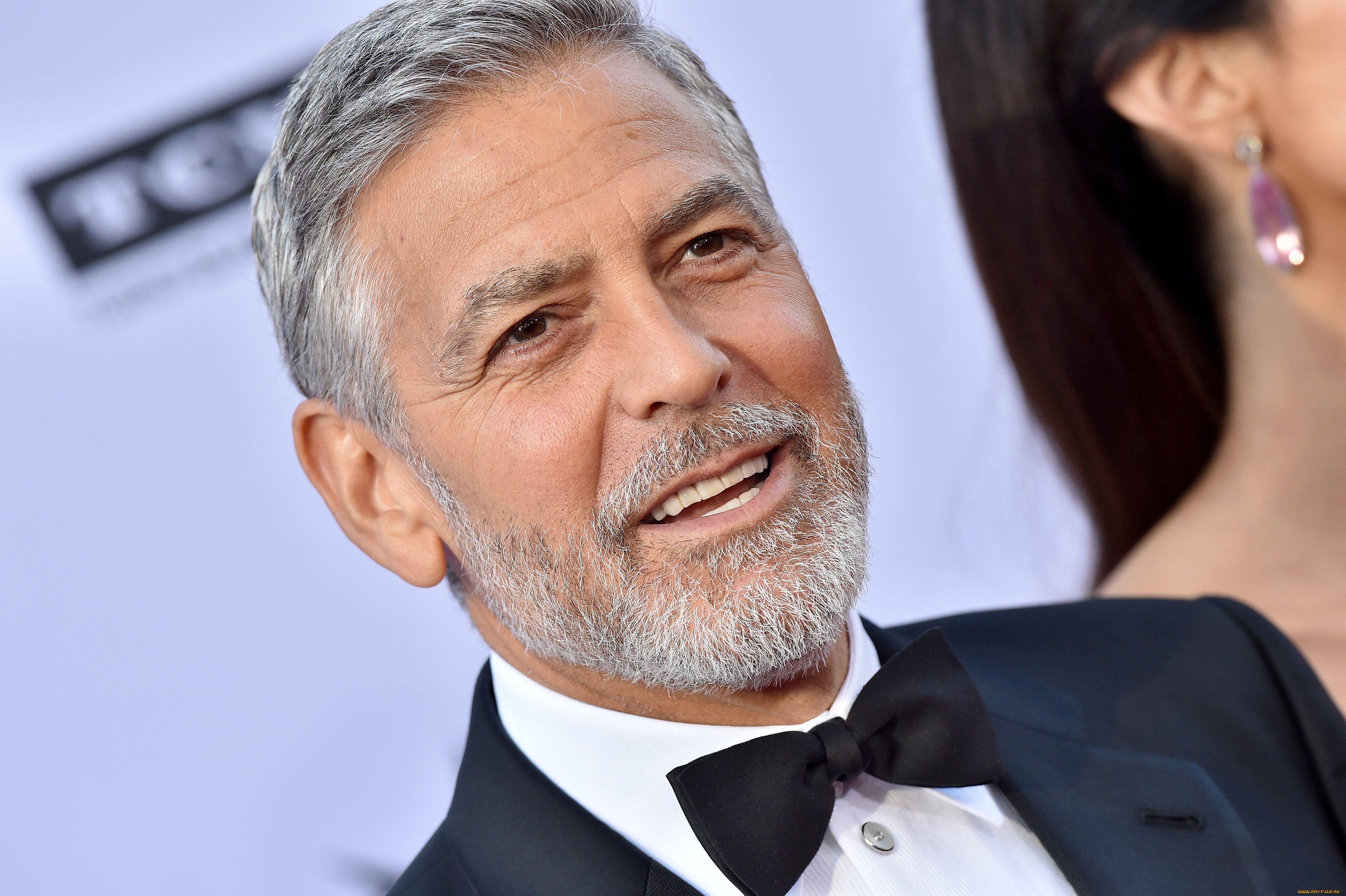 мужчины, george, clooney, актер, борода, костюм, бабочка, лицо
