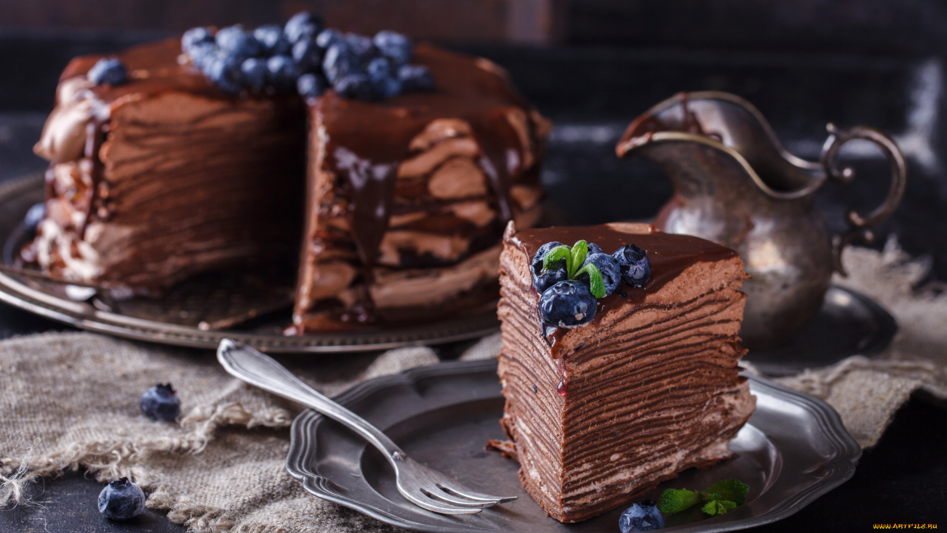 еда, торты, черника, торт, шоколадный
