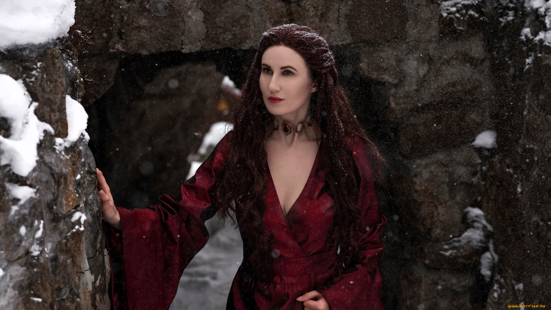 saint, hysteria, девушки, -, креатив, , косплей, образ, косплей, шатенка, платье, снег, развалины