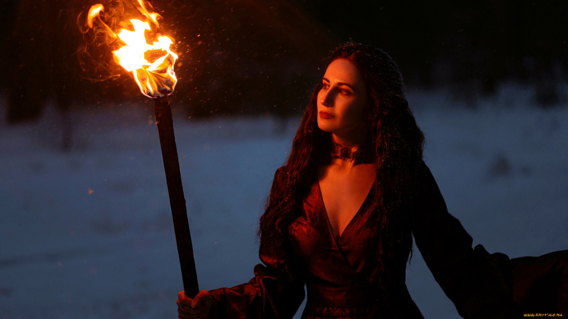 saint, hysteria, девушки, -, креатив, , косплей, образ, косплей, шатенка, платье, снег, факел