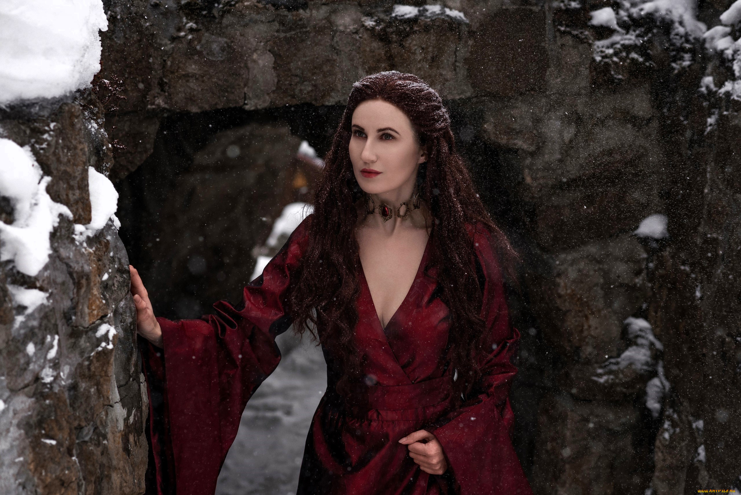 saint, hysteria, девушки, -, креатив, , косплей, образ, косплей, шатенка, платье, снег, развалины