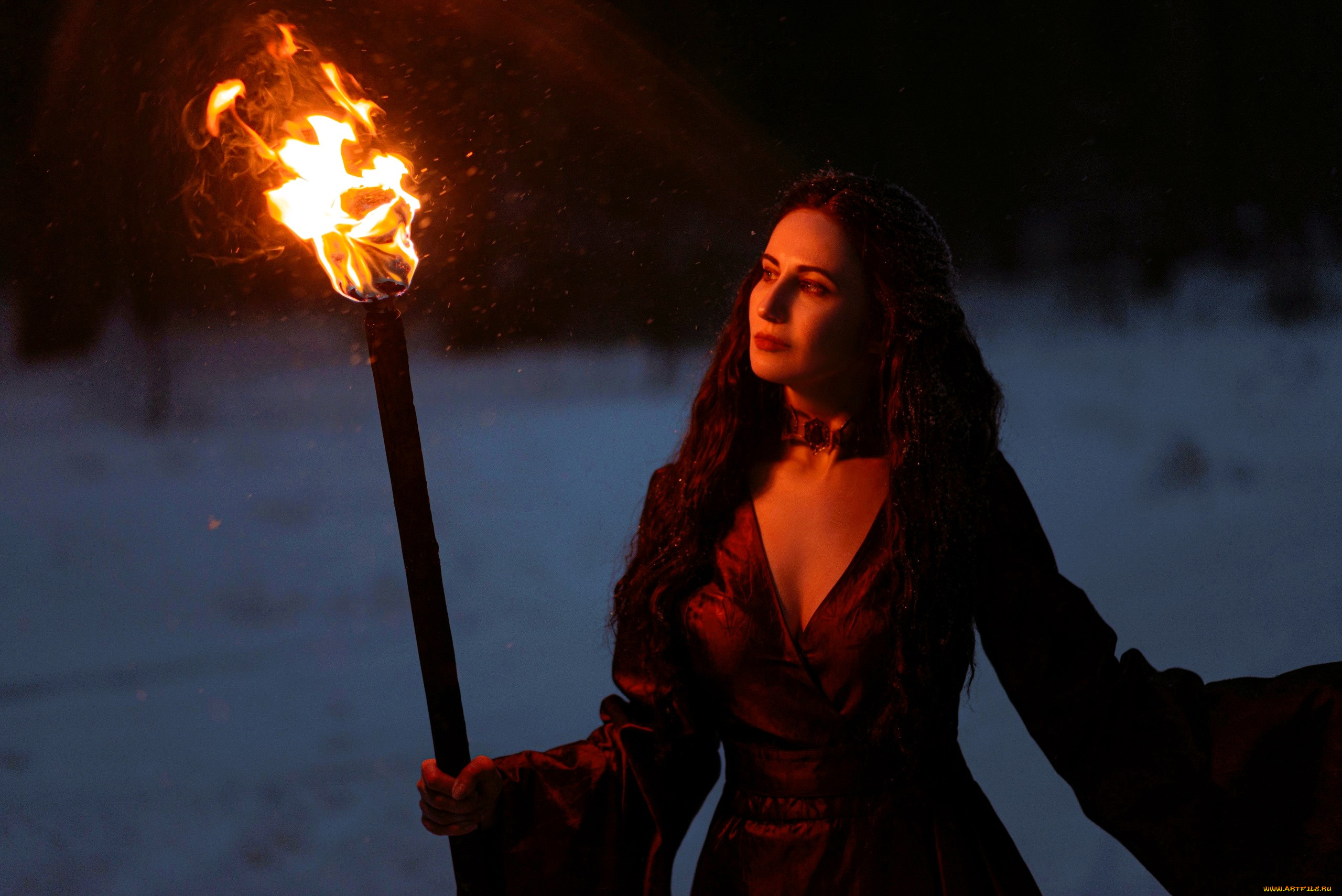 saint, hysteria, девушки, -, креатив, , косплей, образ, косплей, шатенка, платье, снег, факел