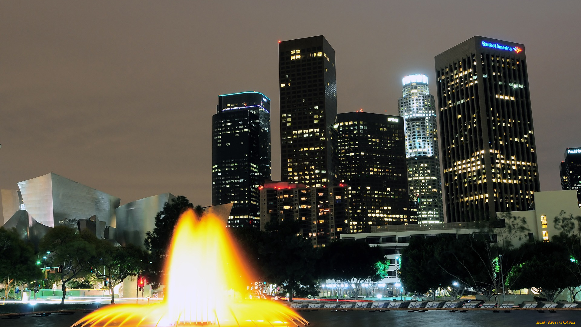 los, angeles, города, фонтаны