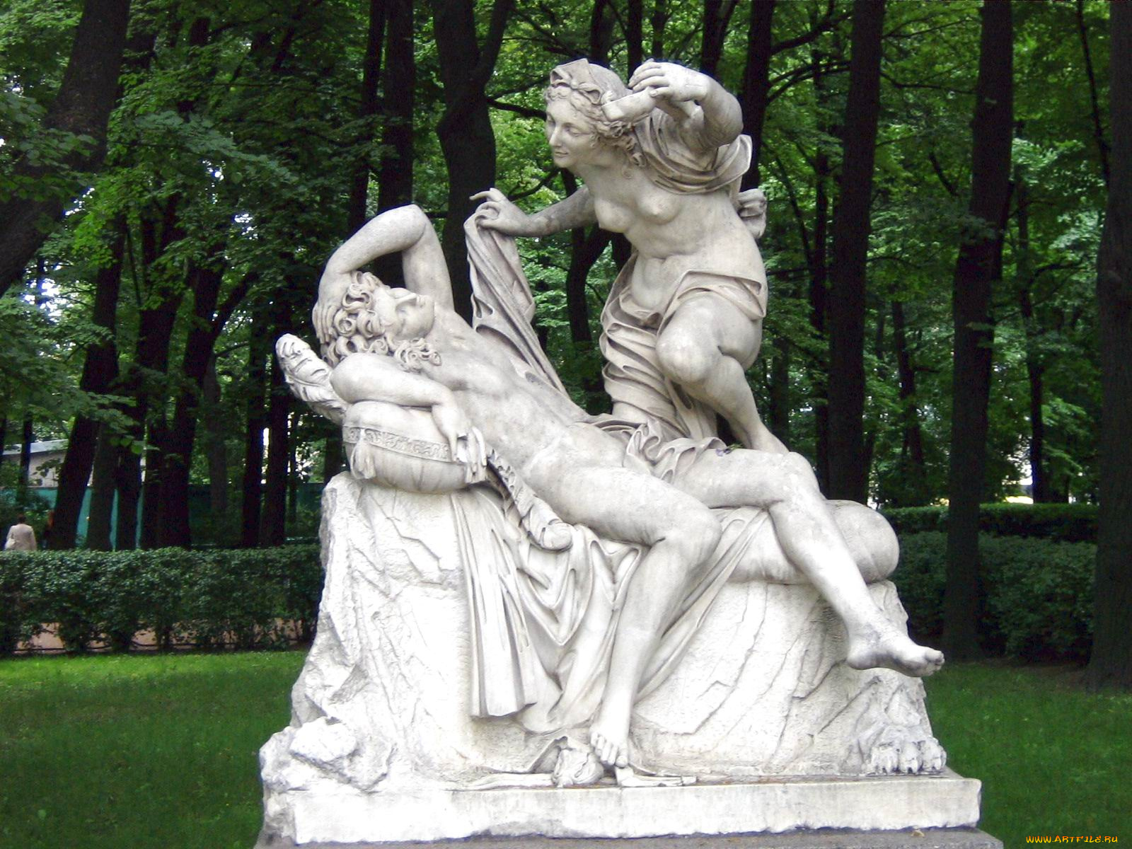 скульптуры, летнего, сада, города, санкт, петербург, петергоф, россия