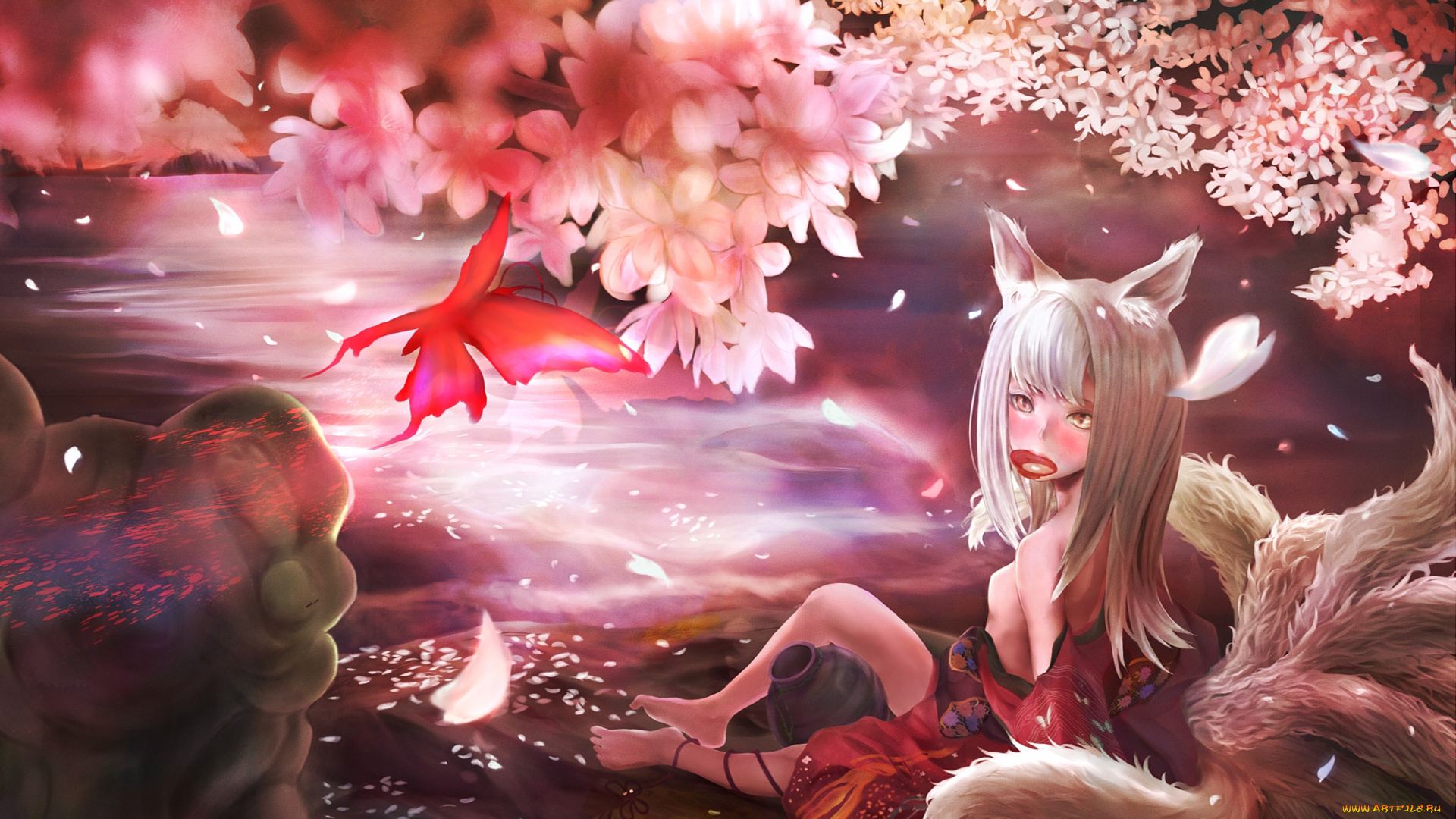 аниме, animals, лисичка, девушка, ушки, хвост