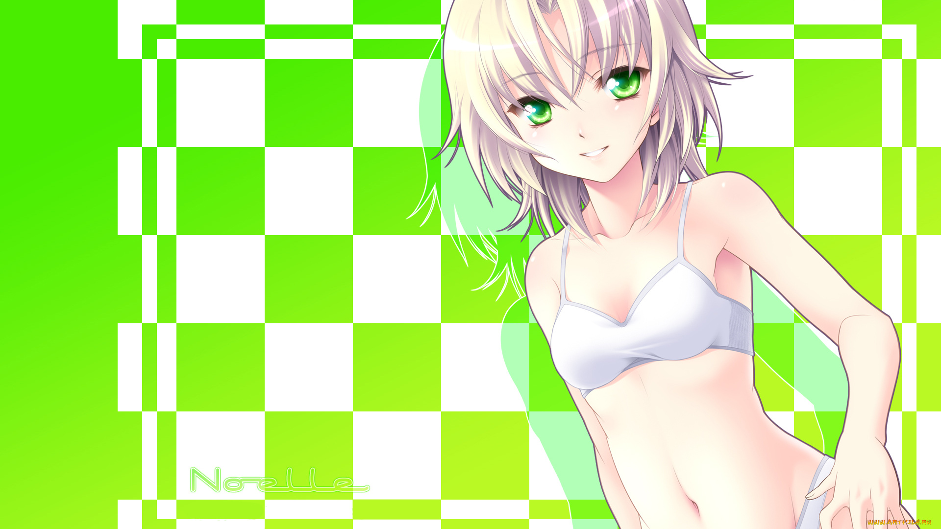 аниме, *unknown, другое, девушка, короткие, волосы, светлые, зелёные, глаза