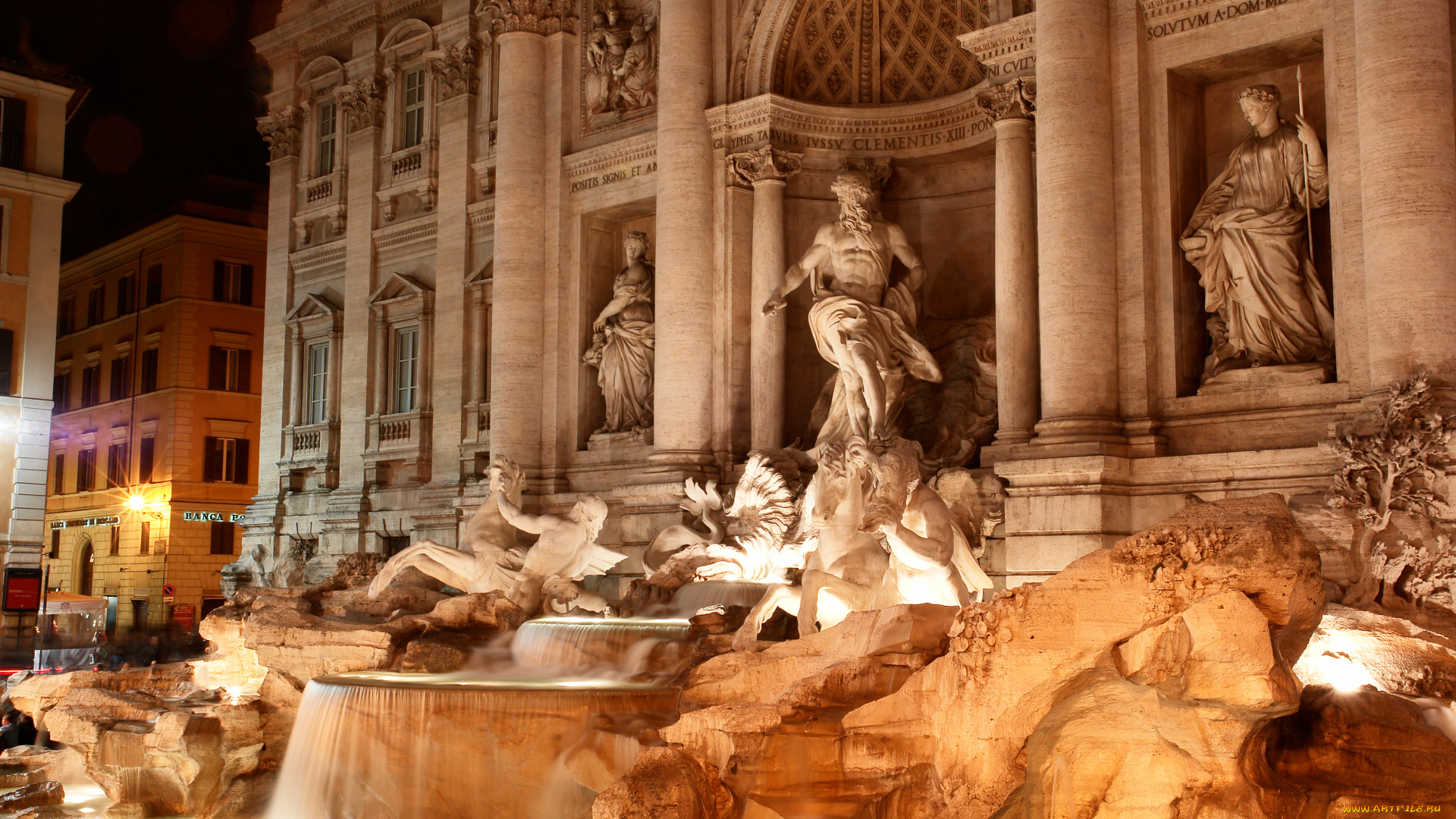 fontana, di, trevi, notte, города, рим, ватикан, италия, фонтан, дворец