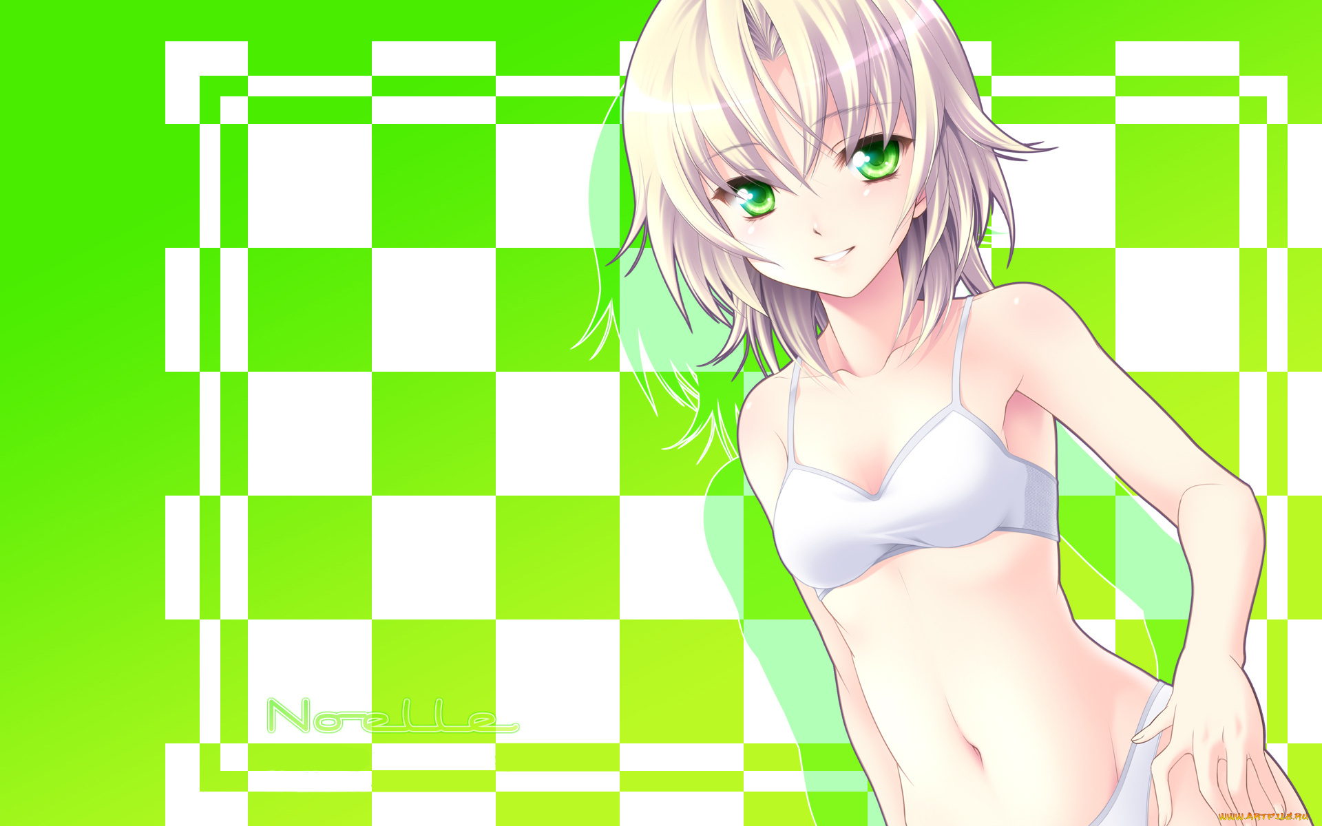 аниме, *unknown, другое, девушка, короткие, волосы, светлые, зелёные, глаза