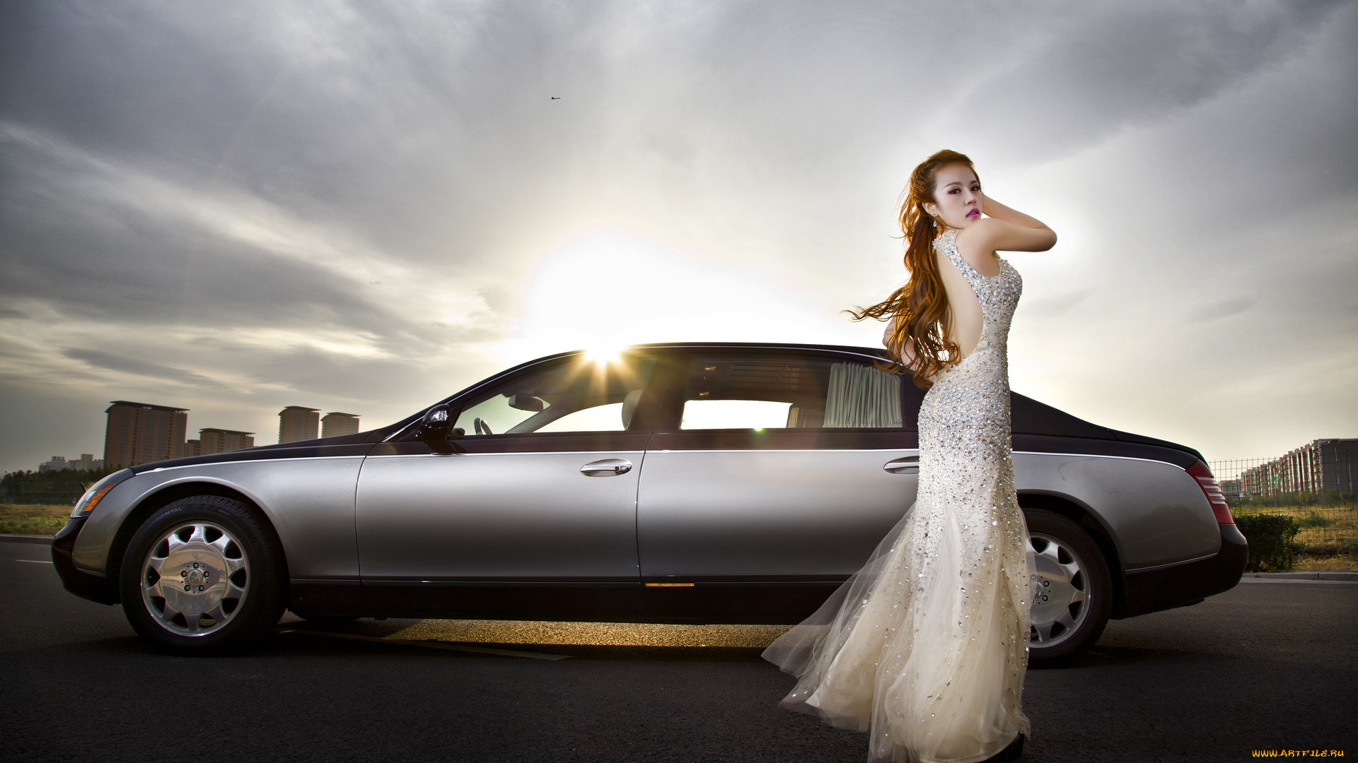 автомобили, авто, девушками, автомобиль, платье, рыжая, взгляд, девушка