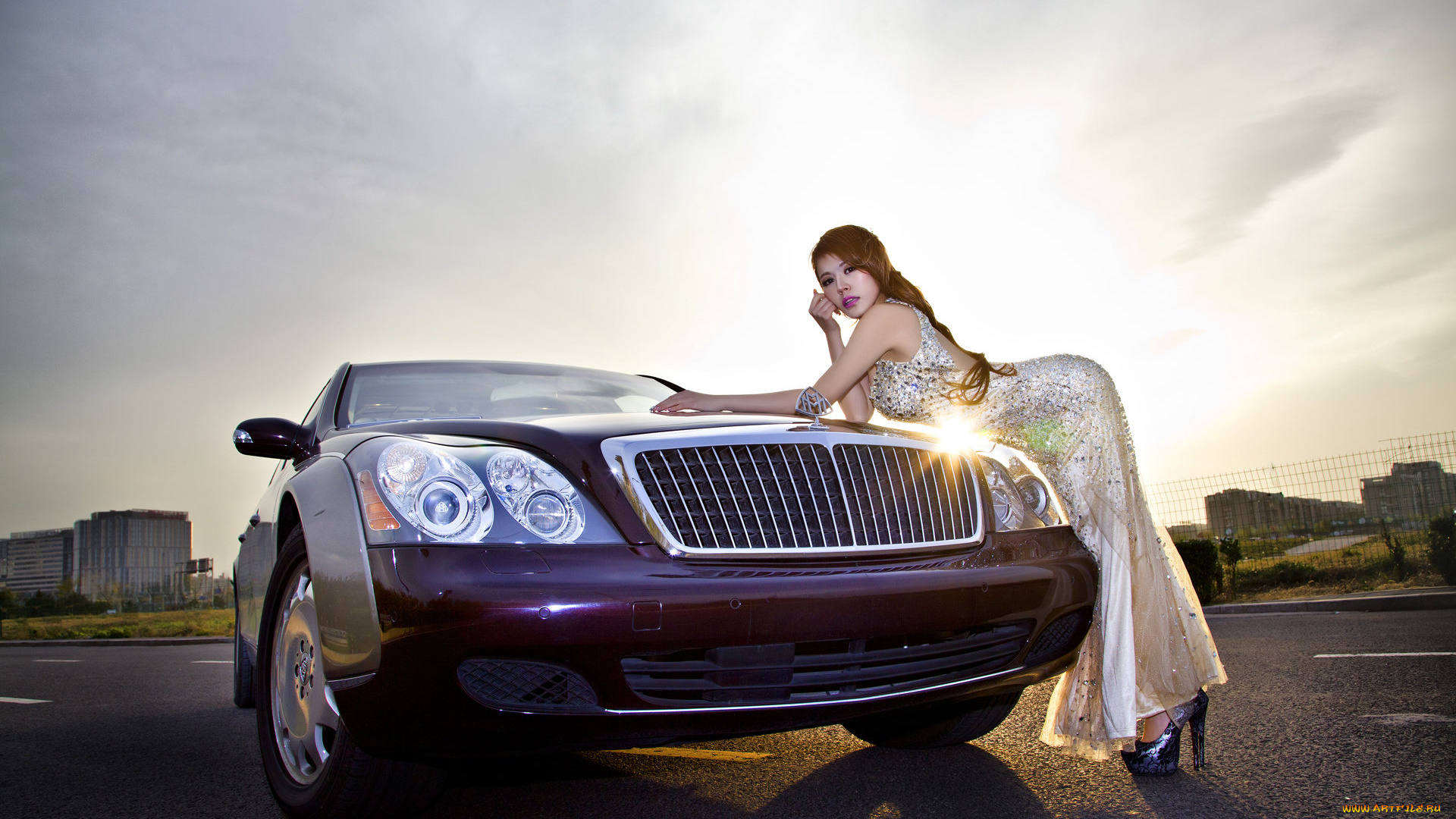 автомобили, авто, девушками, автомобиль, платье, рыжая, взгляд, девушка