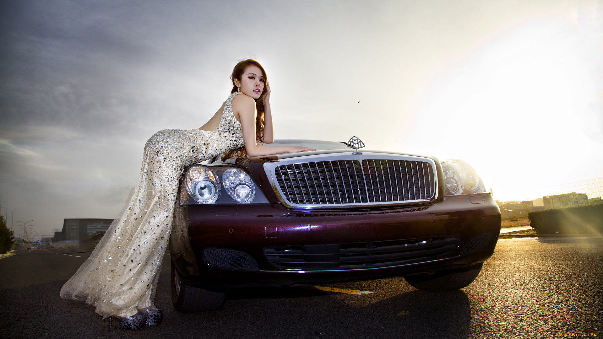 автомобили, авто, девушками, автомобиль, взгляд, рыжая, платье, девушка