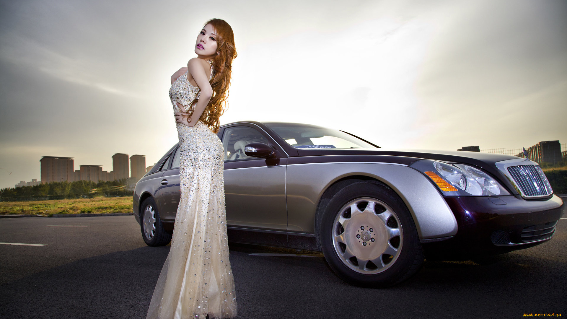 автомобили, авто, девушками, платье, автомобиль, взгляд, девушка, рыжая