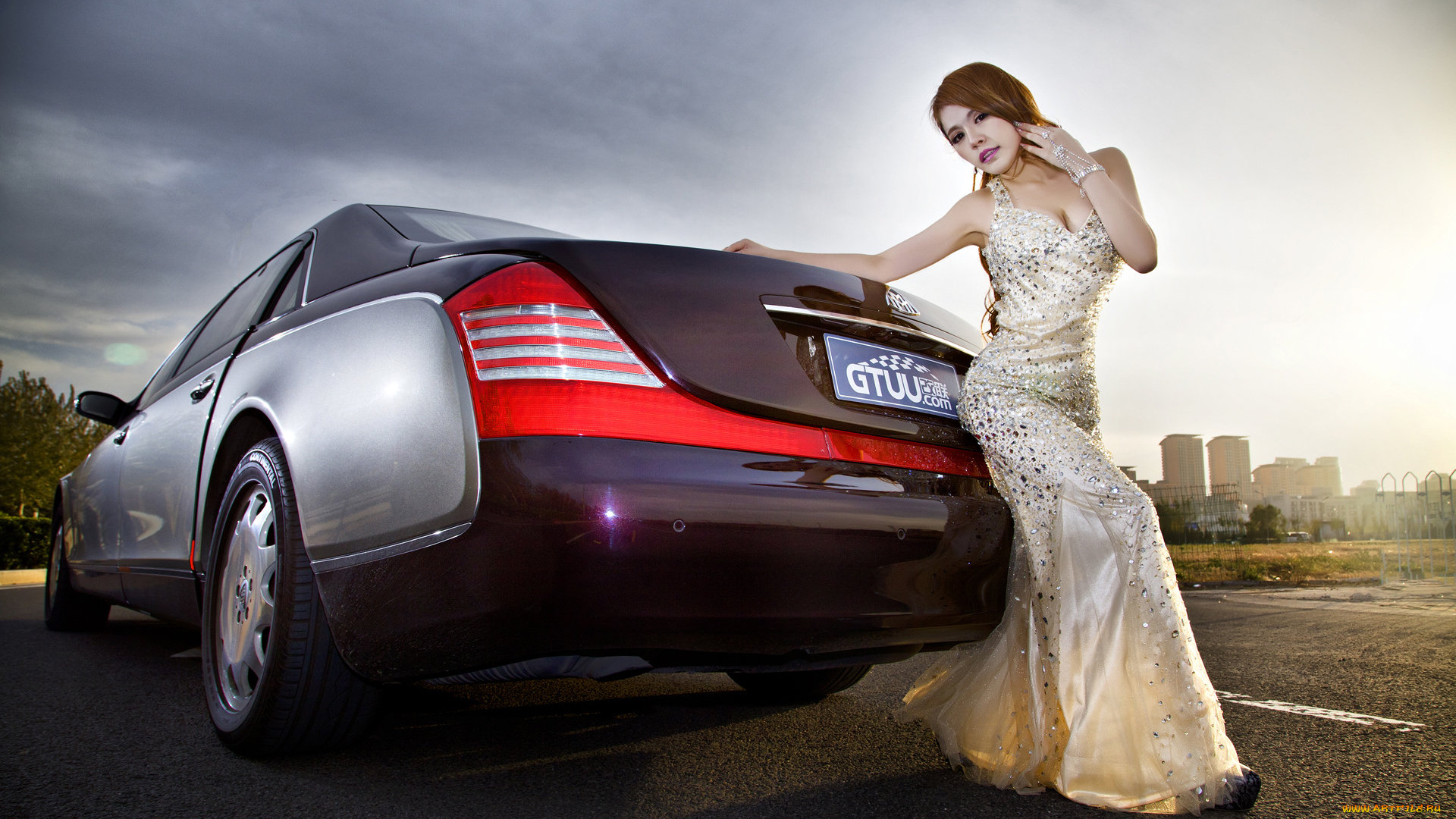 автомобили, авто, девушками, рыжая, девушка, взгляд, автомобиль, платье