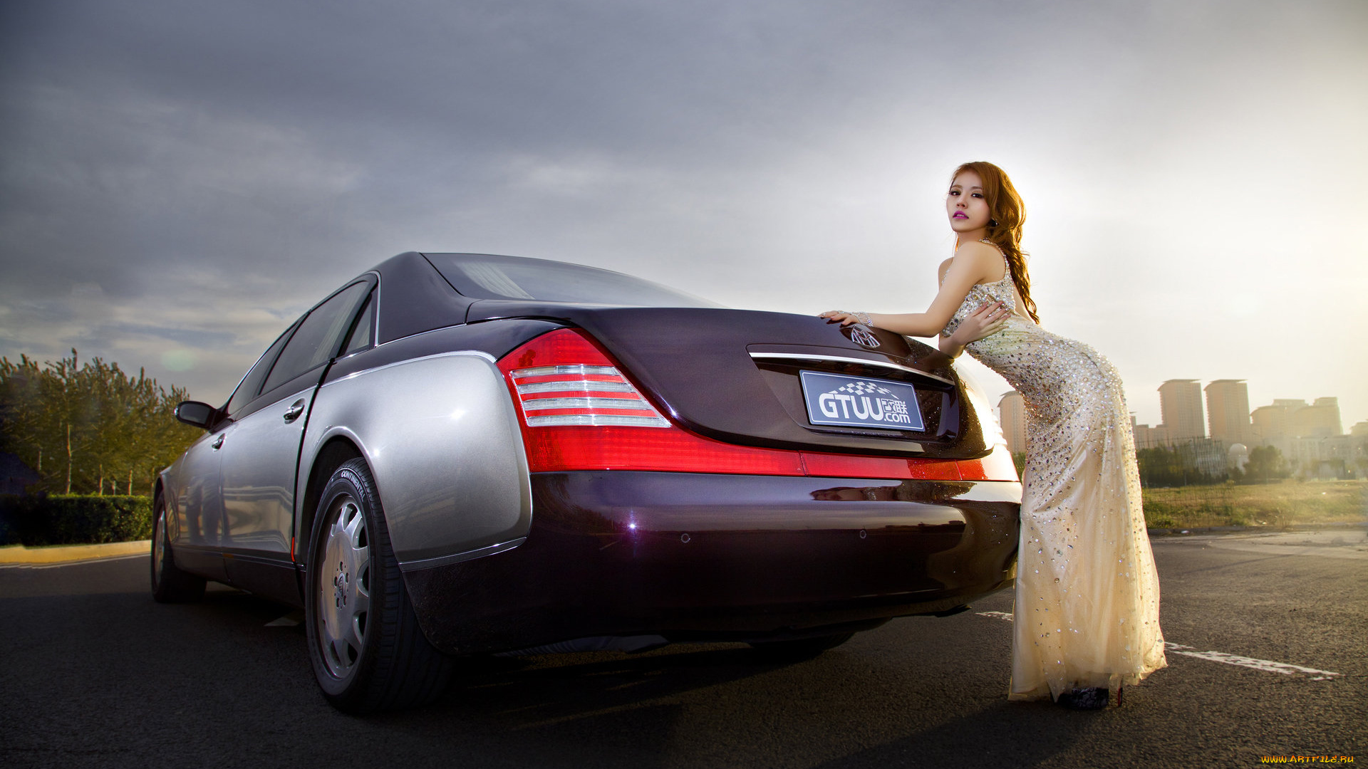 автомобили, авто, девушками, рыжая, платье, девушка, взгляд, автомобиль
