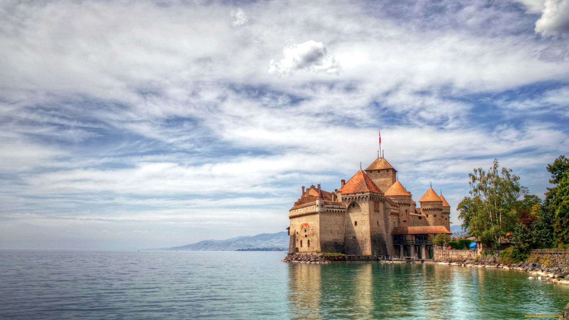 города, шильонский, замок, швейцария, озеро