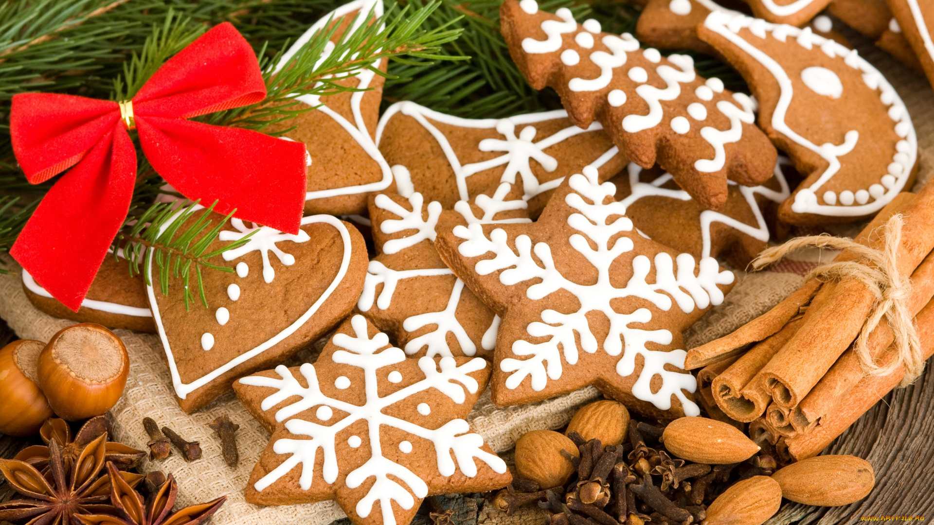 праздничные, угощения, специи, печенье, бант